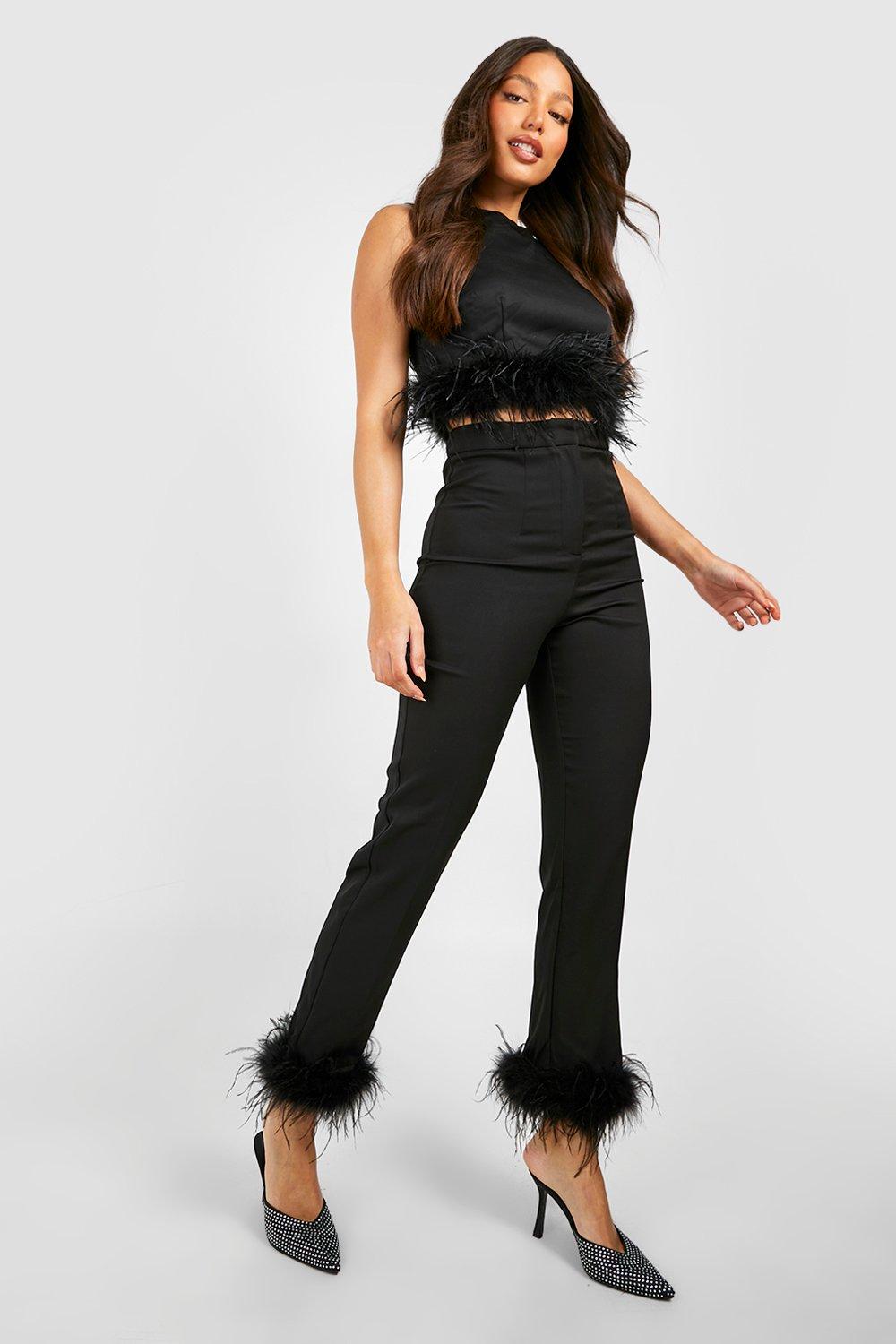 Tall Premium Fluffy Feather Trim Crop Top | boohoo