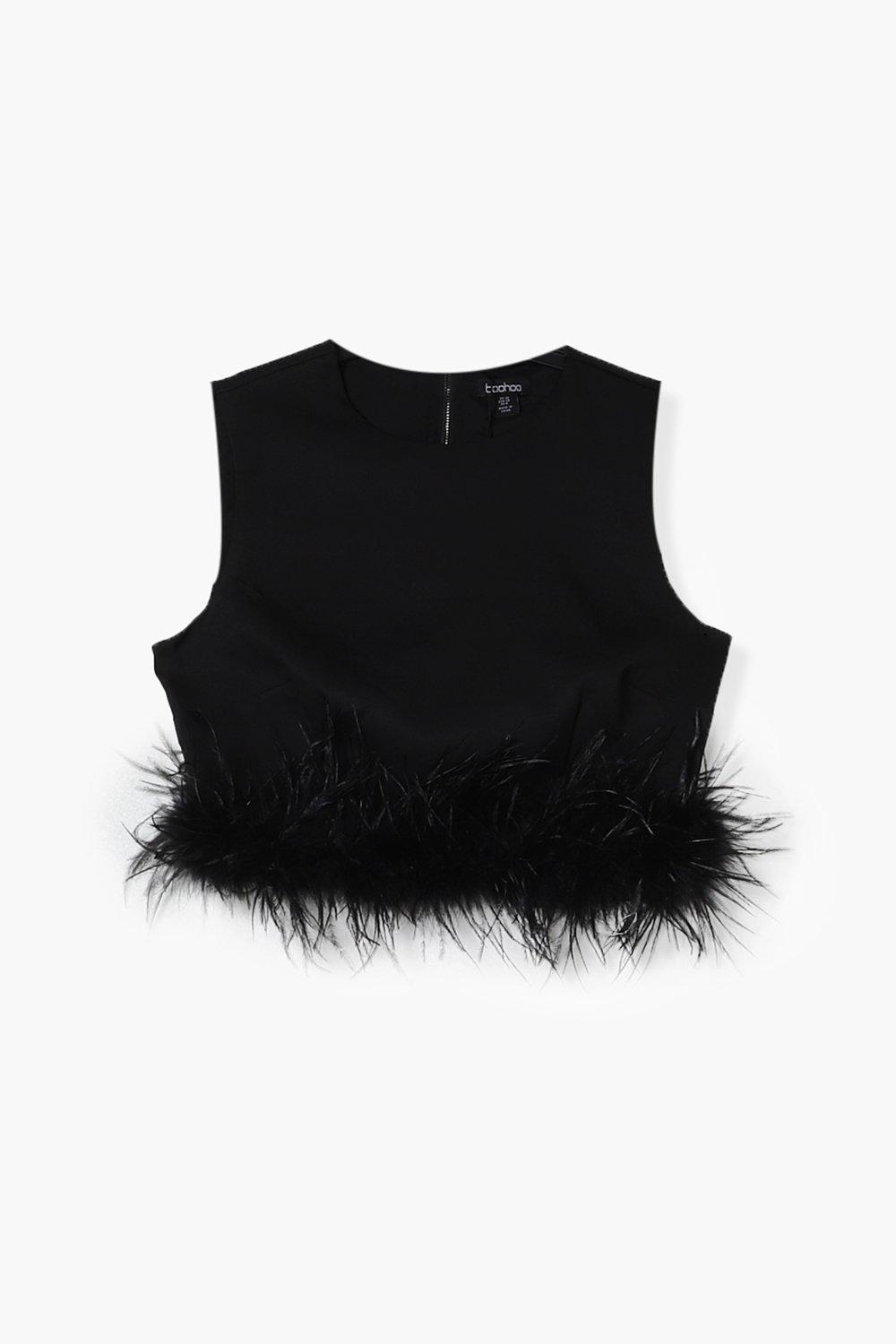 Tall Premium Fluffy Feather Trim Crop Top | boohoo