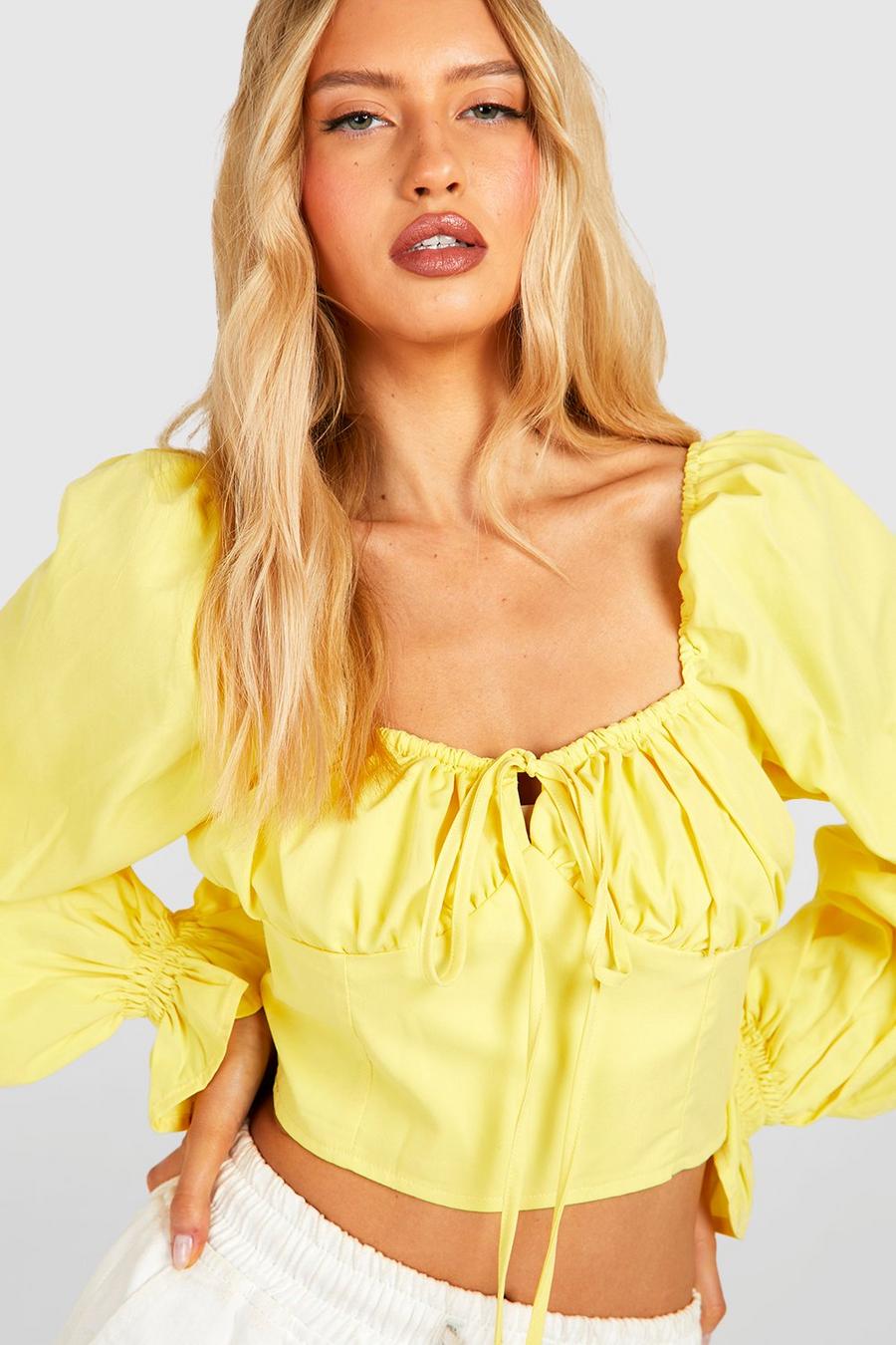 Lemon Tall Corset Tie Detail Longsleeve Crop Top