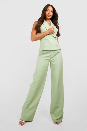 Sage Green Tall Premium High Waisted Tailored Wide Leg Trousers