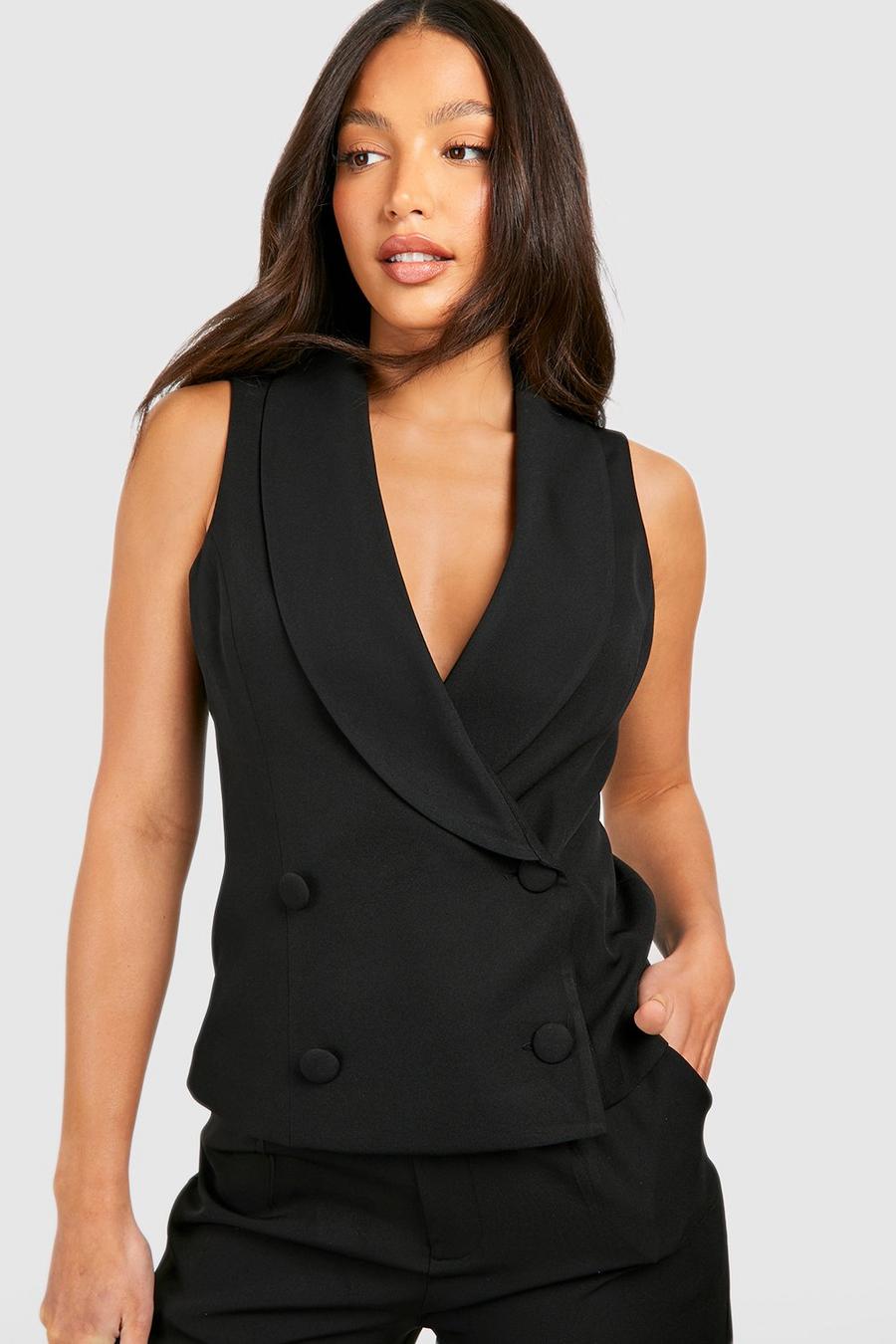 Black Tall Premium Wrap Tailored Vest image number 1