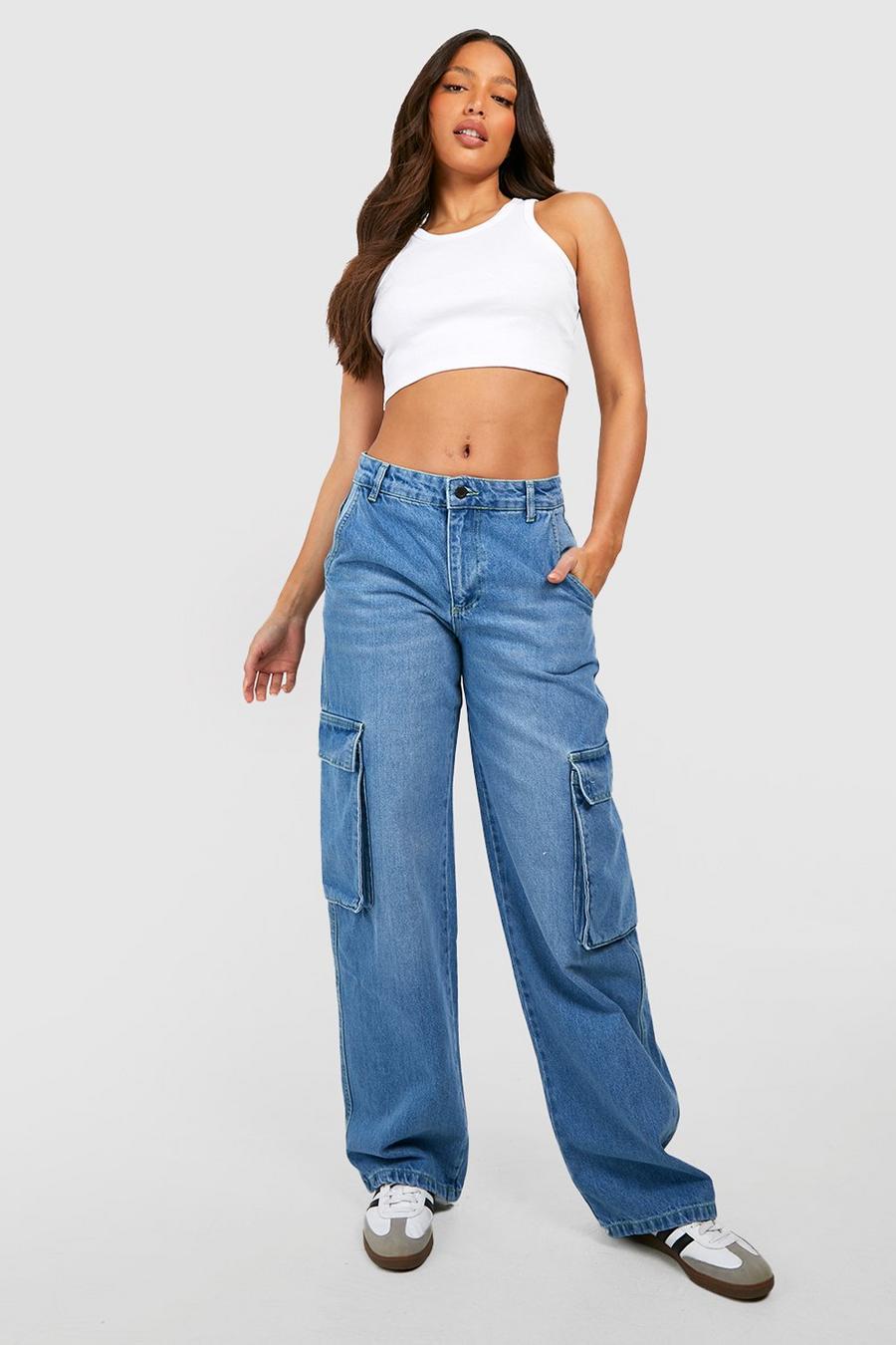 Light wash Tall Low Rise Cargo Wide Leg Jeans image number 1