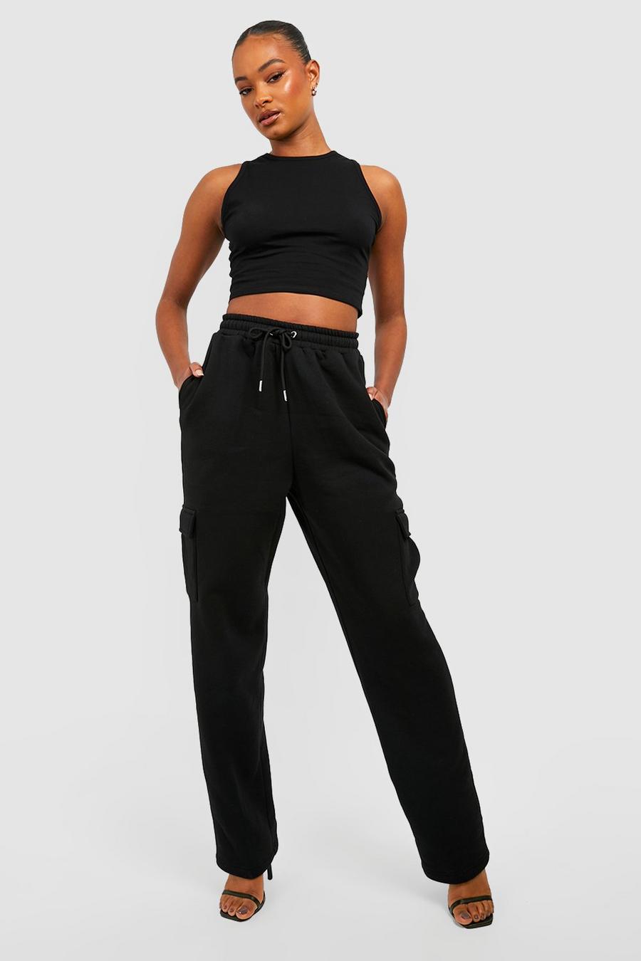 Black Tall Wide Leg Cargo Track Pants image number 1
