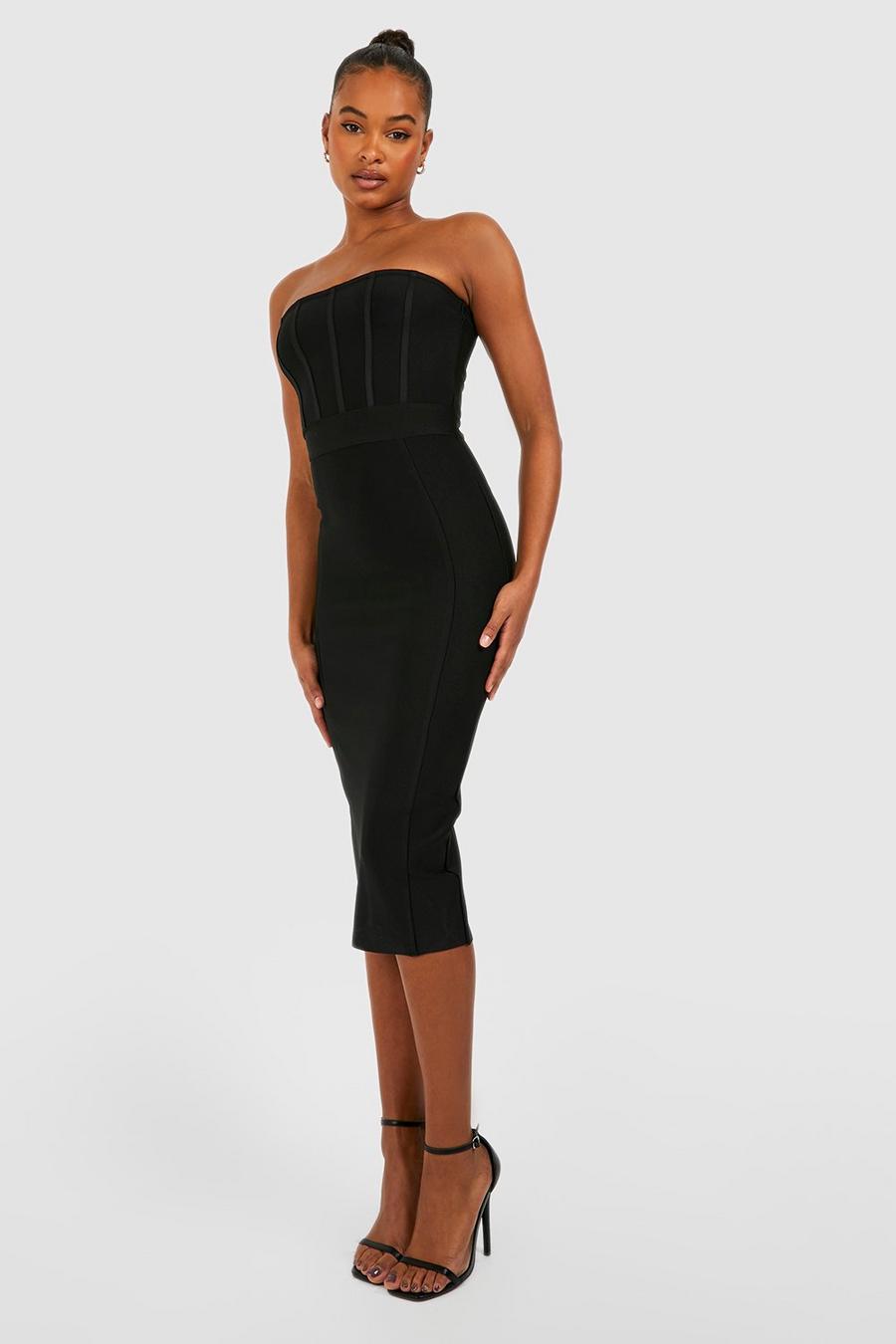 Black Tall Premium Bandage Bandeau Corset Midi Dress image number 1