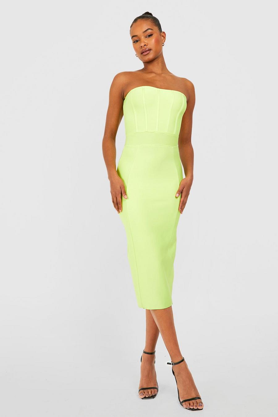 Lime Tall Premium Bandage Bandeau Corset Midi Dress image number 1