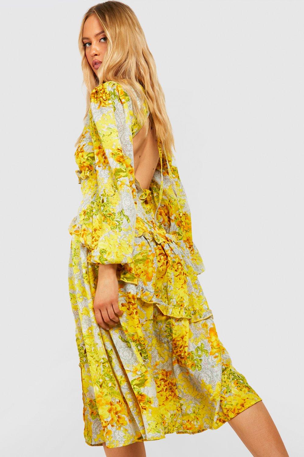 Yellow floral 2024 ruffle dress