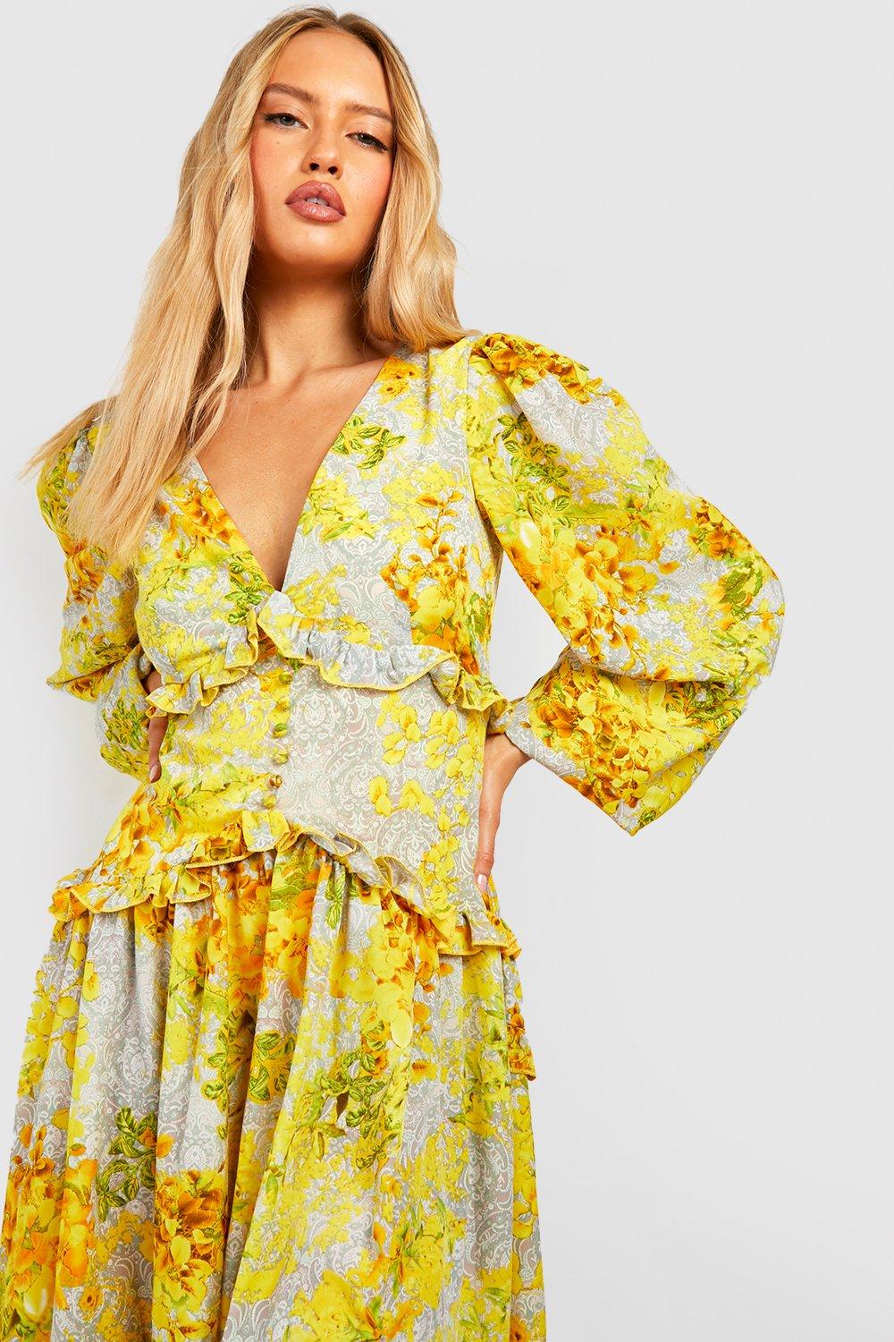 Boohoo yellow best sale midi dress