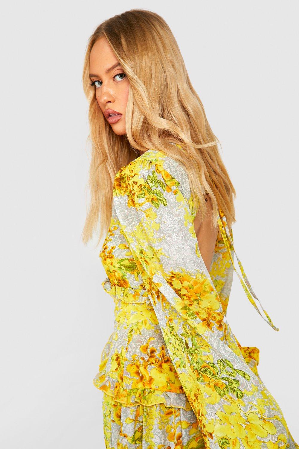 Boohoo yellow floral clearance dress