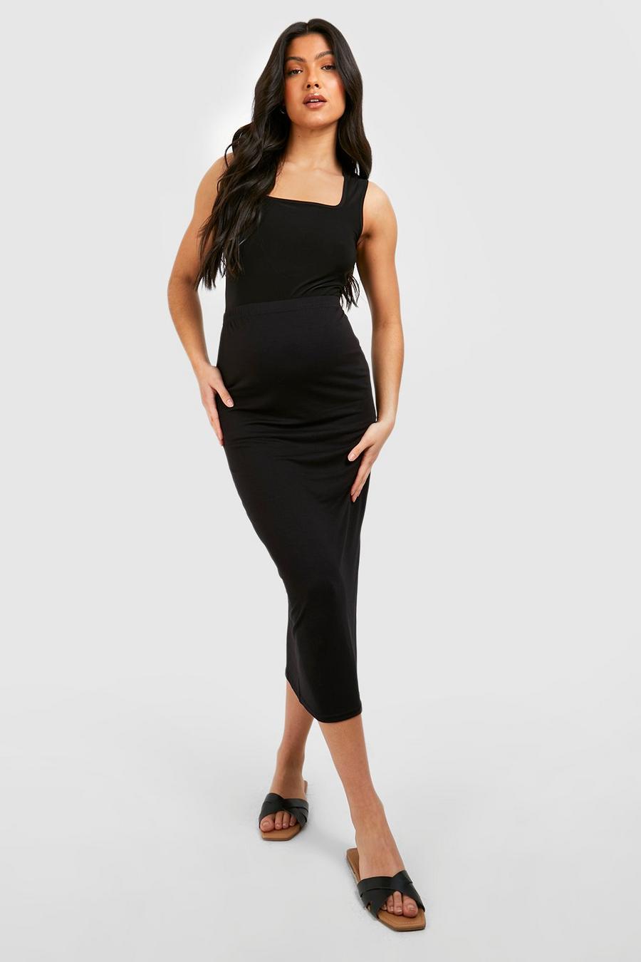 Black Maternity Basic Over Bump Midi Skirt