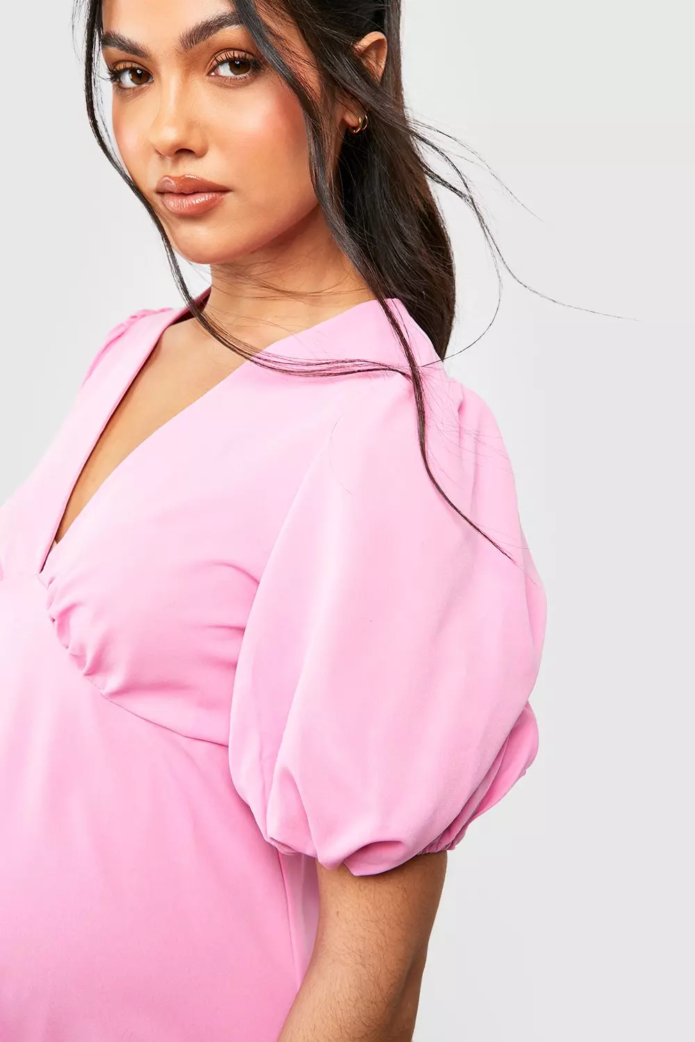 Pink Maternity Woven Puff Sleeve Midaxi Dress alternative image