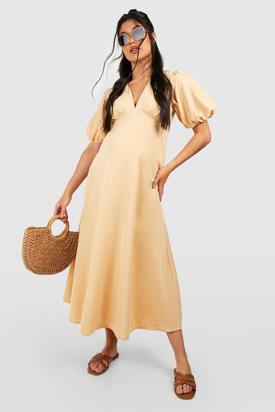 Stone Maternity Woven Puff Sleeve Midaxi Dress image number 1
