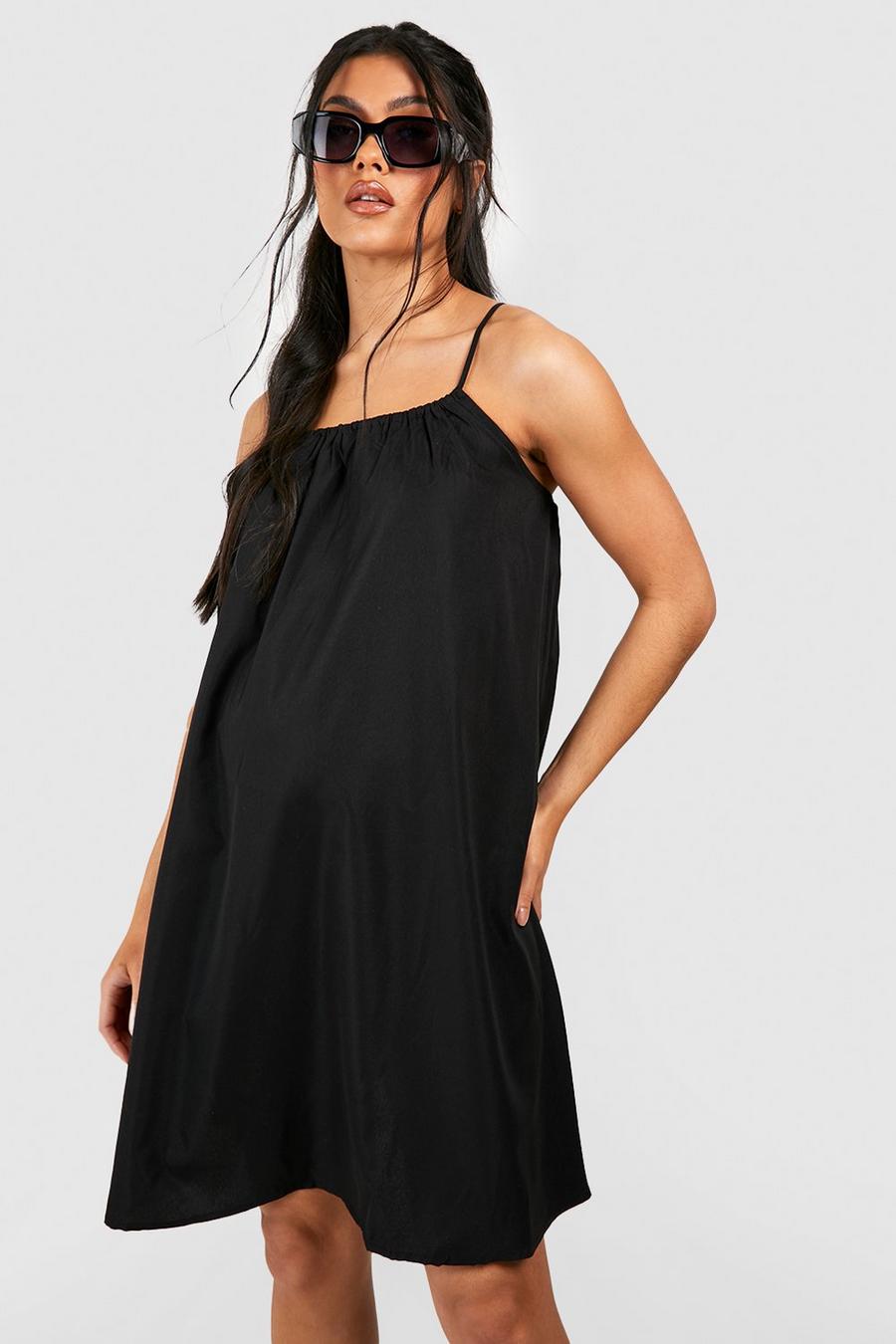 Black Maternity Woven Strappy Swing Dress image number 1