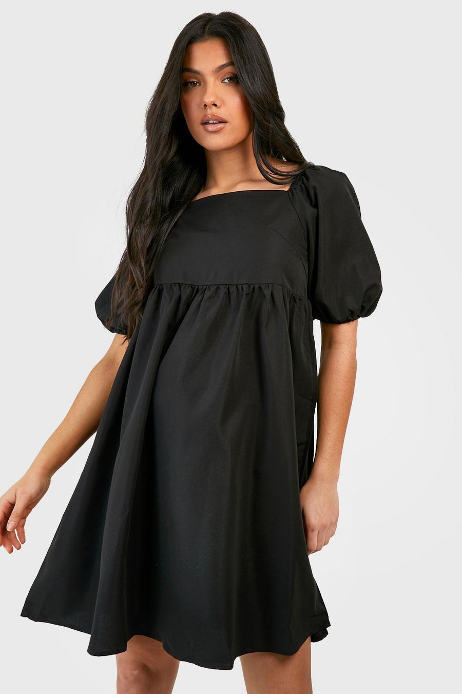 Black Maternity Woven Puff Sleeve Smock Dress image number 1