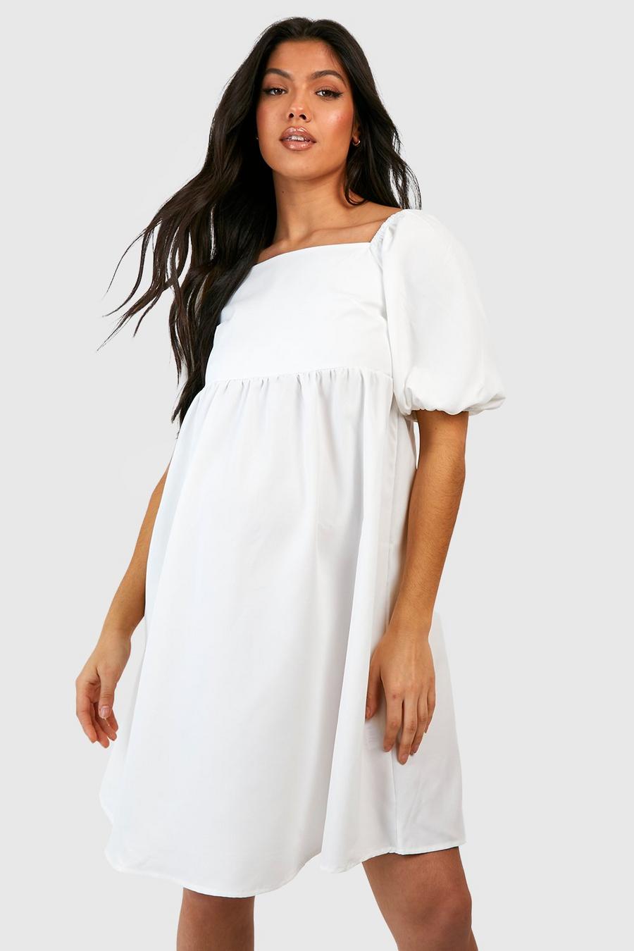White Maternity Woven Puff Sleeve Smock Dress image number 1