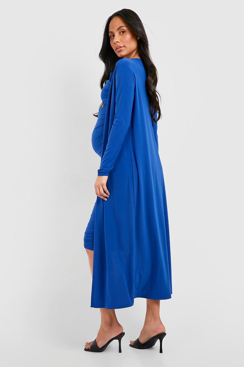 Women's Maternity Strappy Cowl Neck Dress And Duster Coat