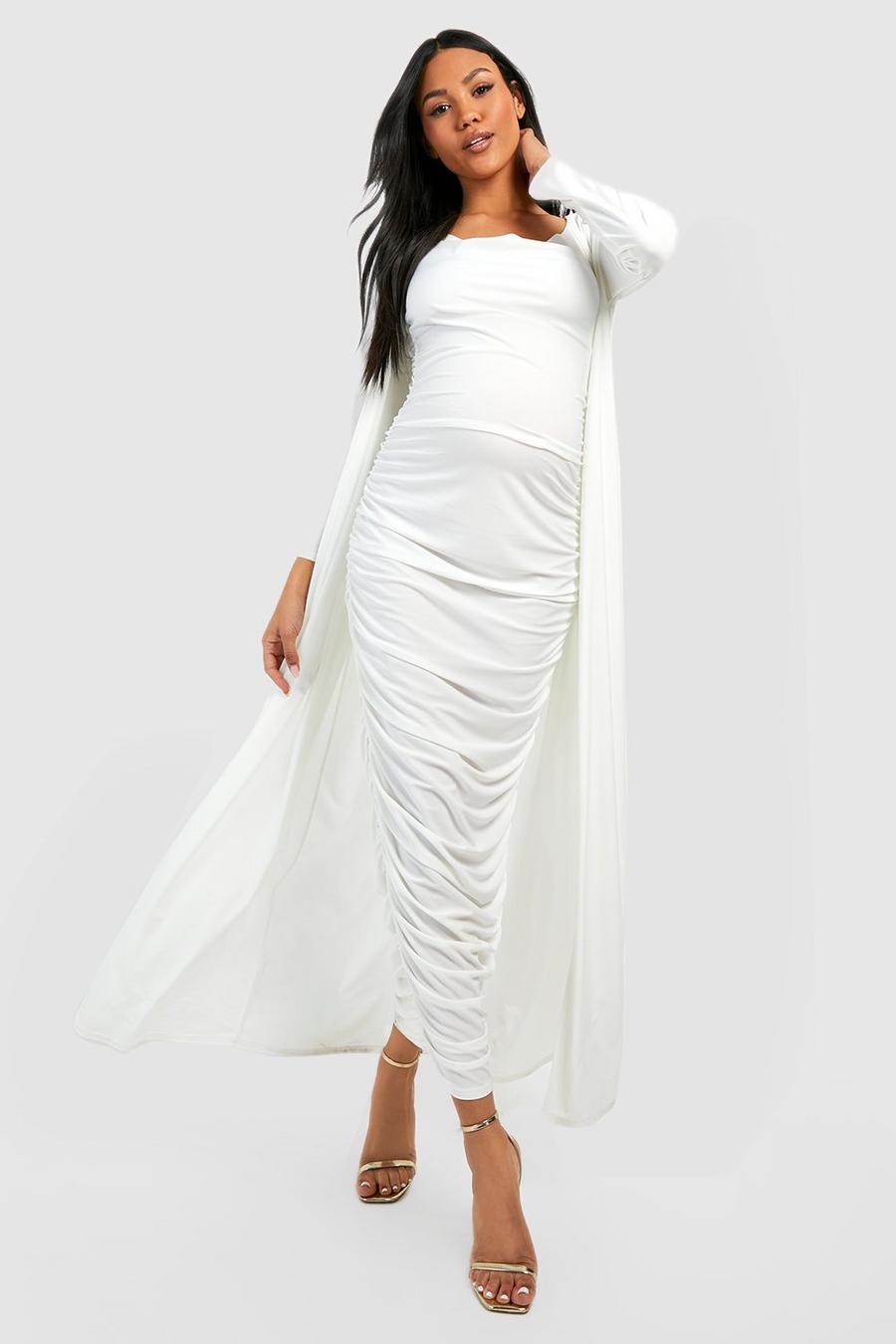 Ivory Maternity Maxi Strappy Cowl Dress And Duster Coat image number 1