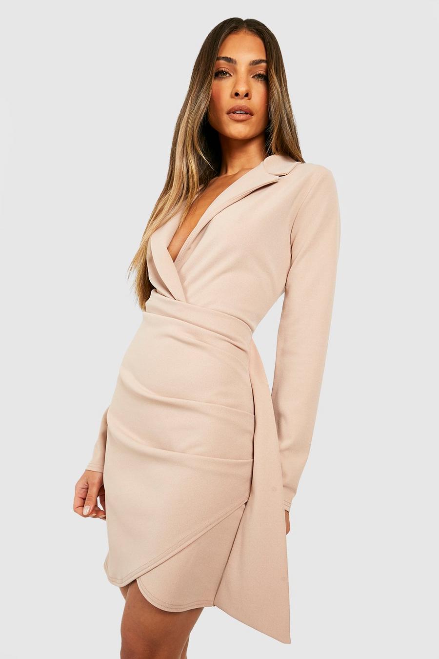 Stone beige Wrap Detail Fitted Blazer Dress image number 1