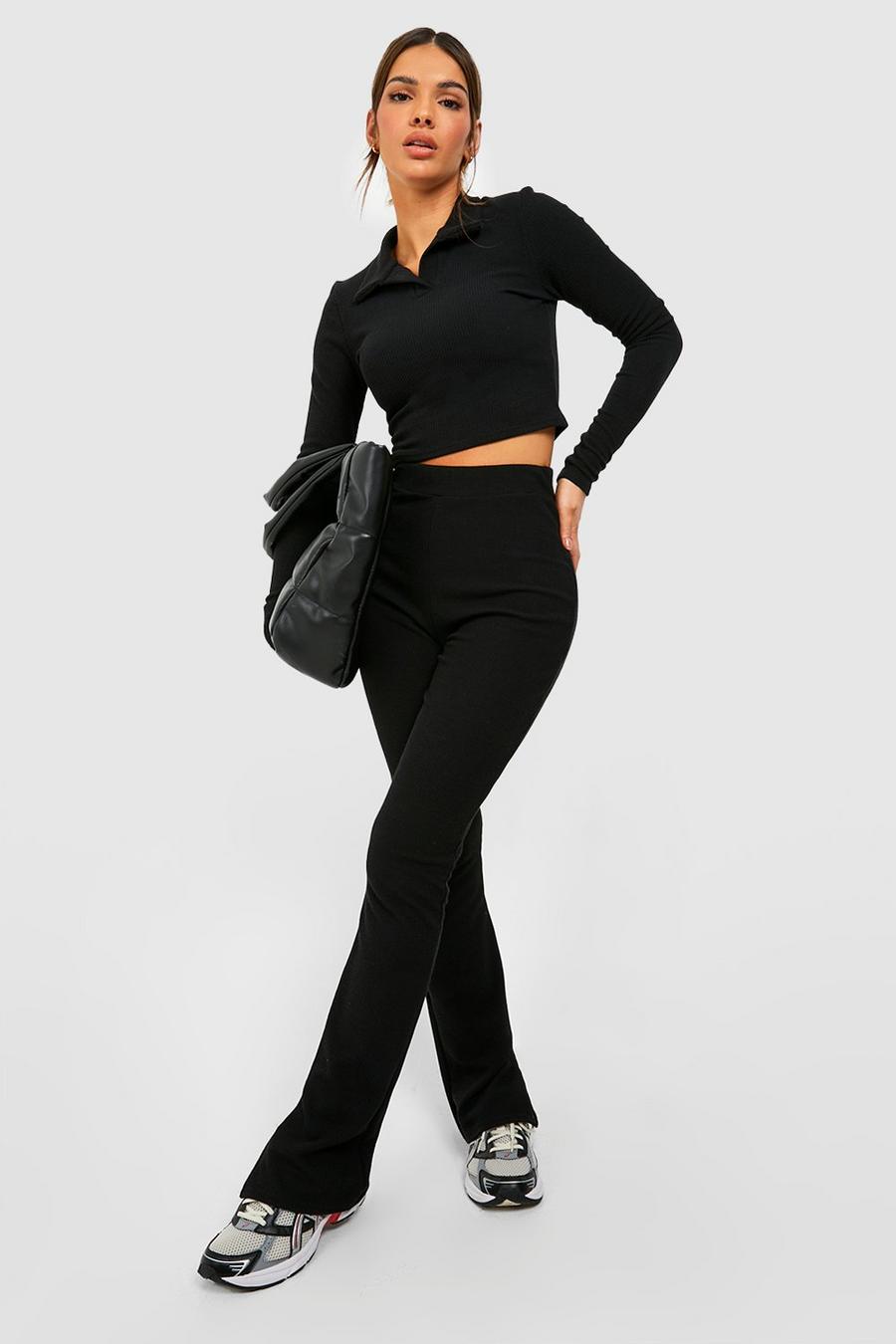 Black Ribbed Long Sleeve Polo Top image number 1