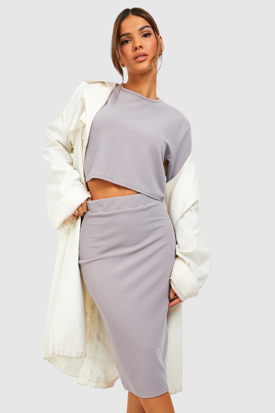 Dove Ribbed Midi Skirt With Split image number 1