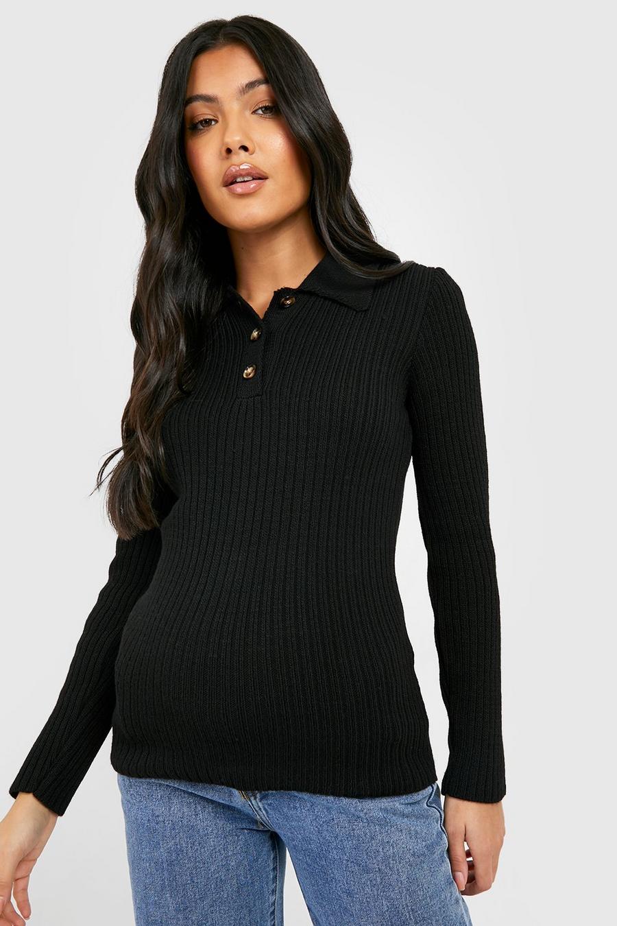 Black Maternity Collar Button Front Sweater image number 1