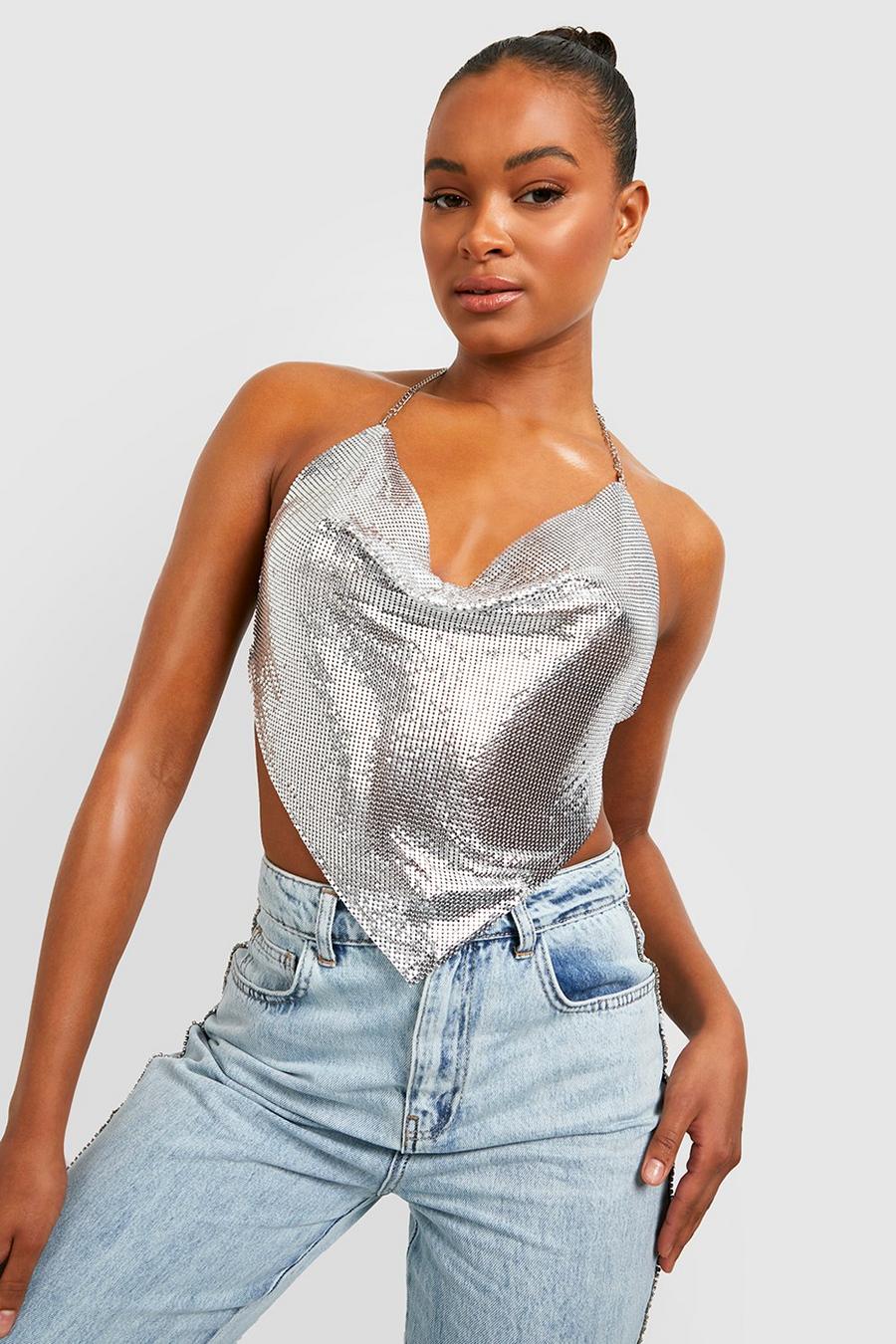 Silver Tall 90S Chainmail Cowl Camisole image number 1