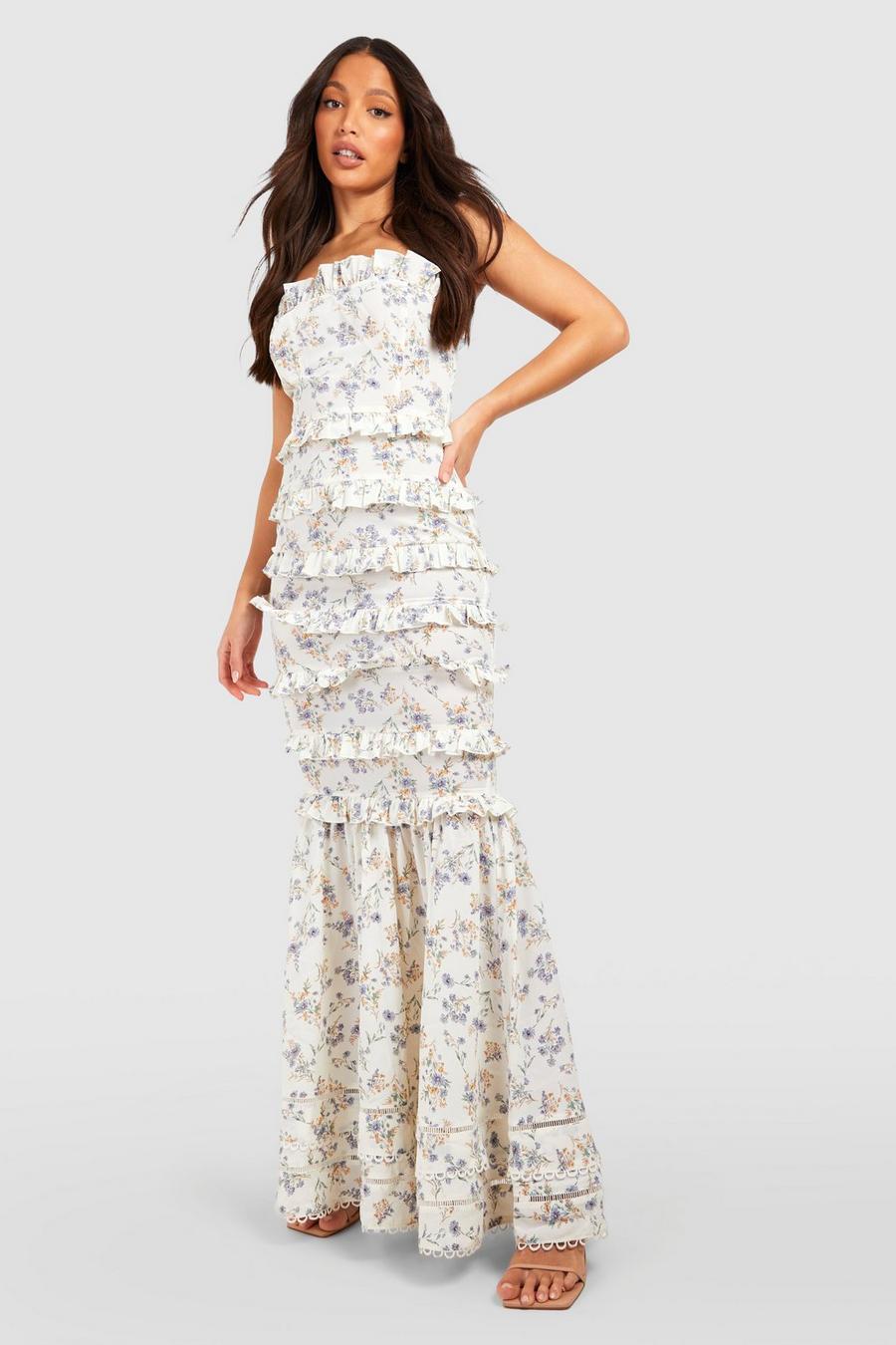 Ivory Tall Floral Ruffle Tiered Midaxi Dress image number 1
