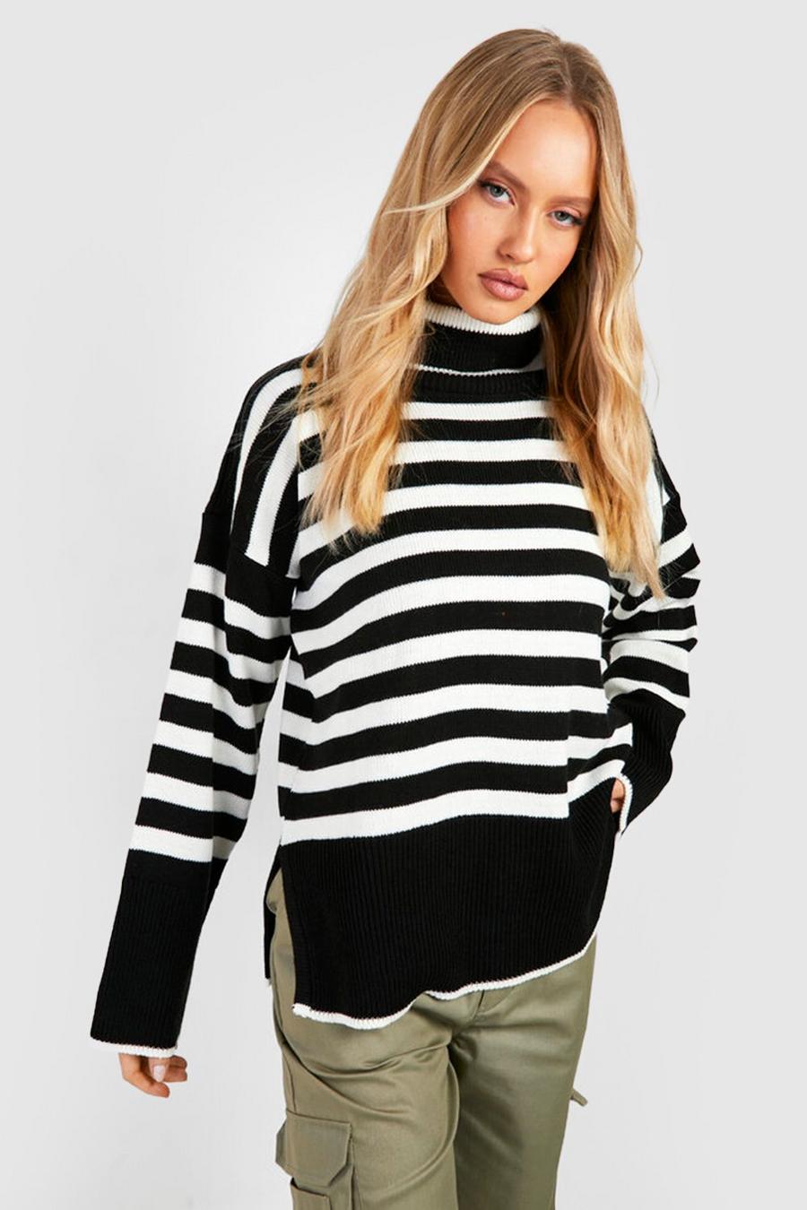 Black Tall Oversized Stripe Sweater image number 1