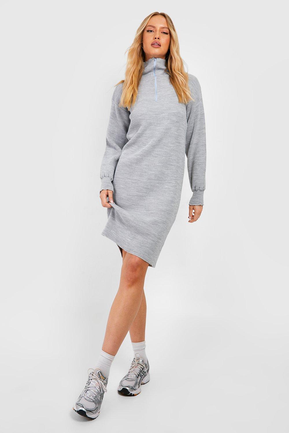 Tall Half Zip Knitted Mini Sweater Dress | boohoo
