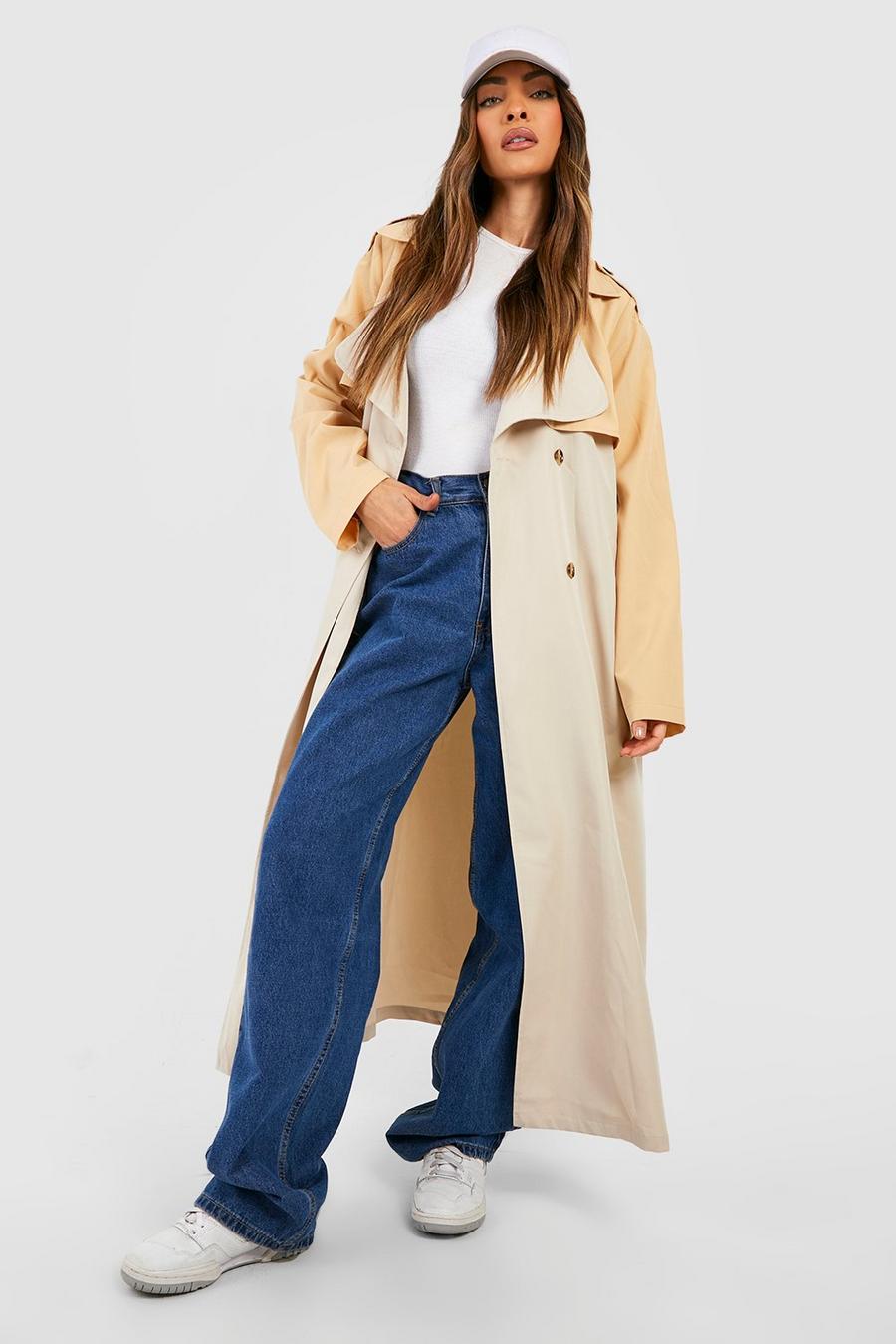 Stone Two Tone Belted Trench Coat  image number 1