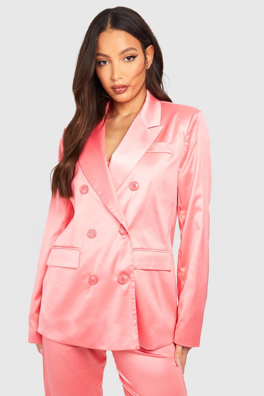Coral rosa Tall Premium Hammered Satin Double Breasted Blazer image number 1