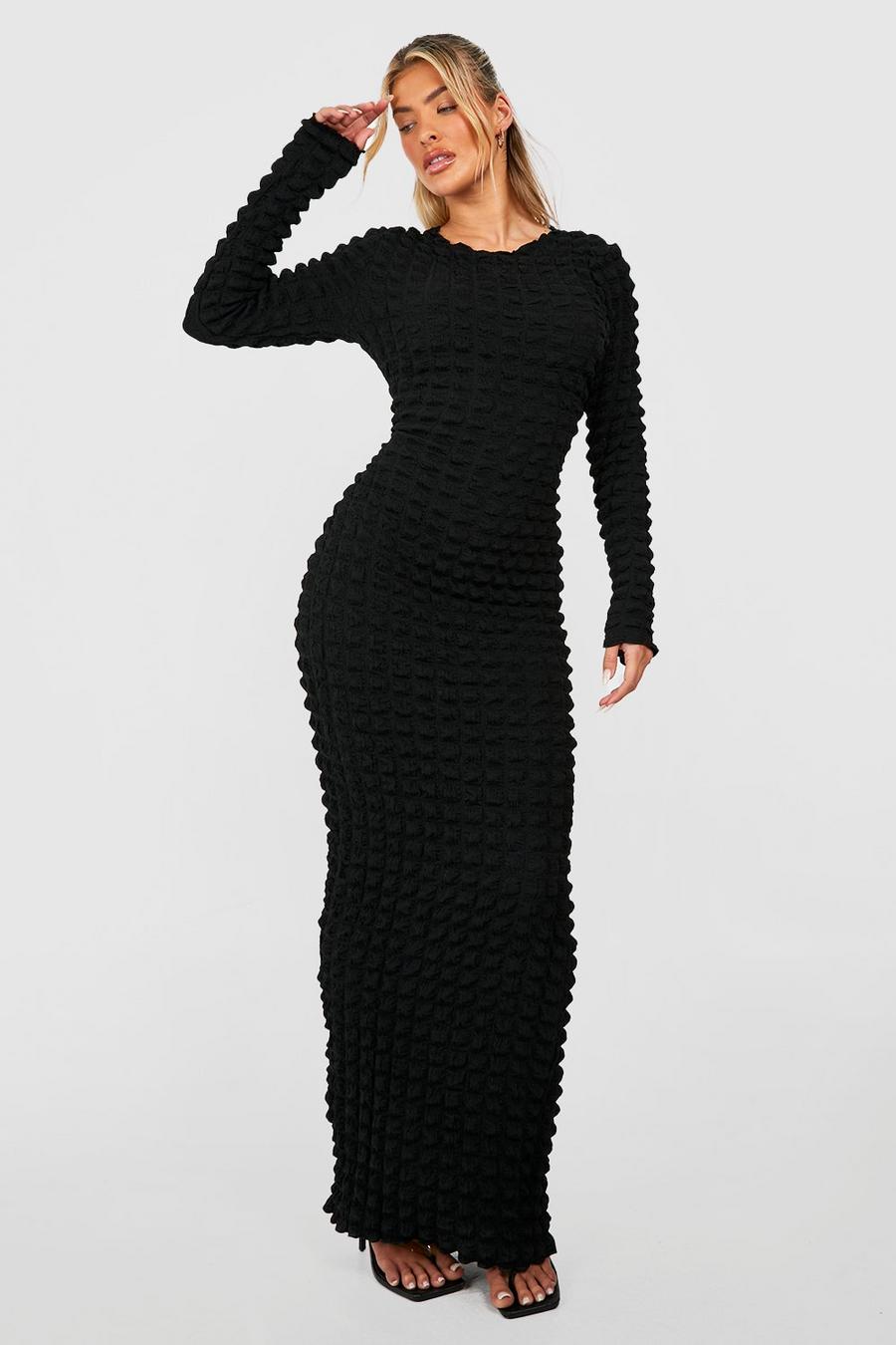 שחור שמלת מקסי עם טקסטורת בועות image number 1
