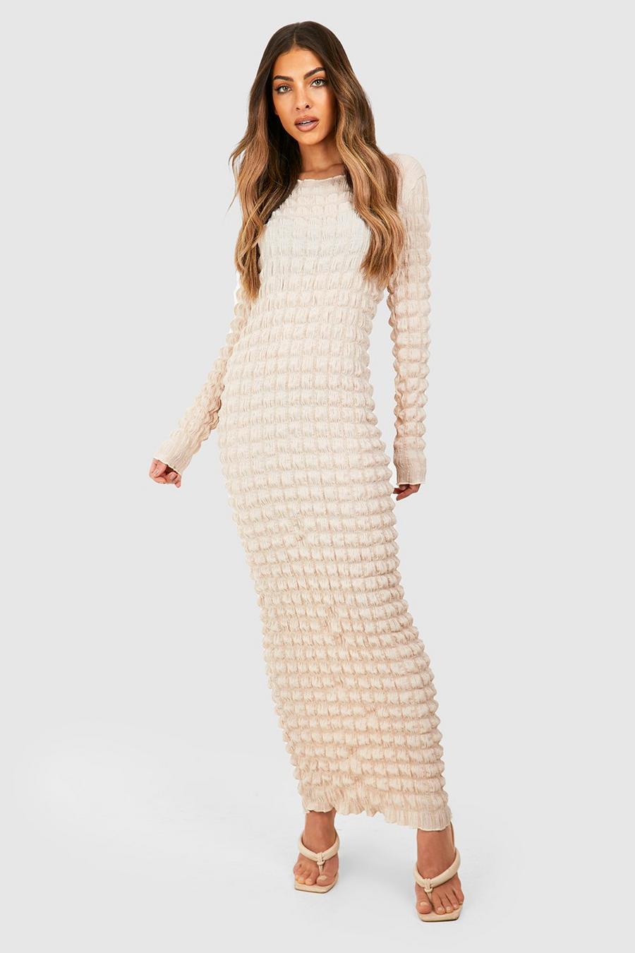 Stone beige Bubble Textured Maxi Dress image number 1
