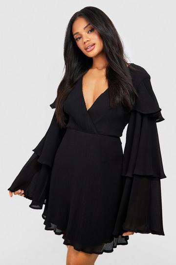 Plisse Layered Sleeve Skater Dress black