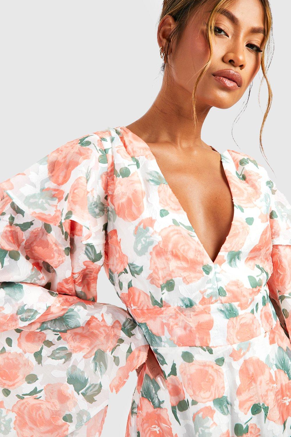 Floral Chiffon Layered Frill Sleeve Skater Dress boohoo