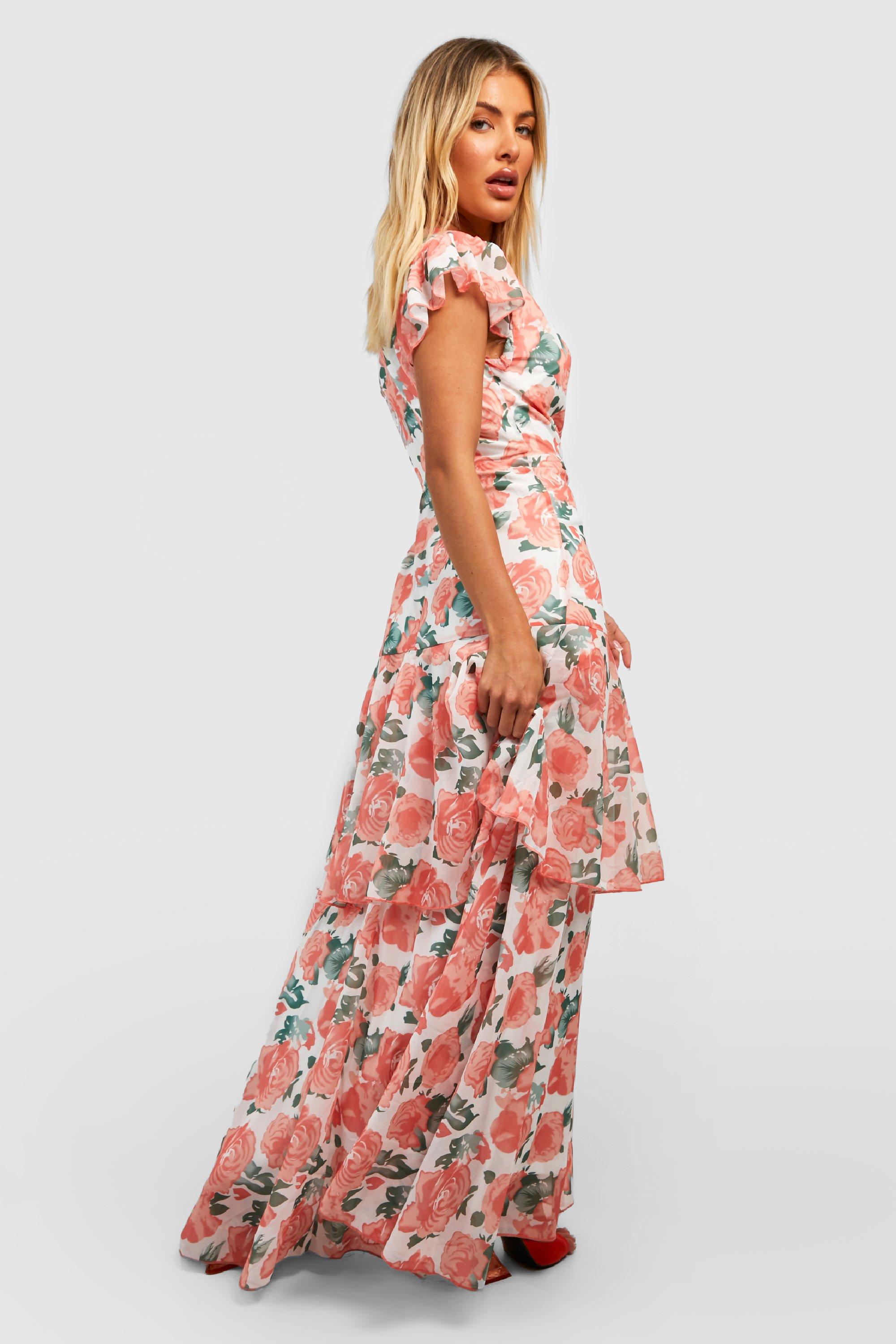 Floral Chiffon Ruffle Tiered Maxi Dress boohoo