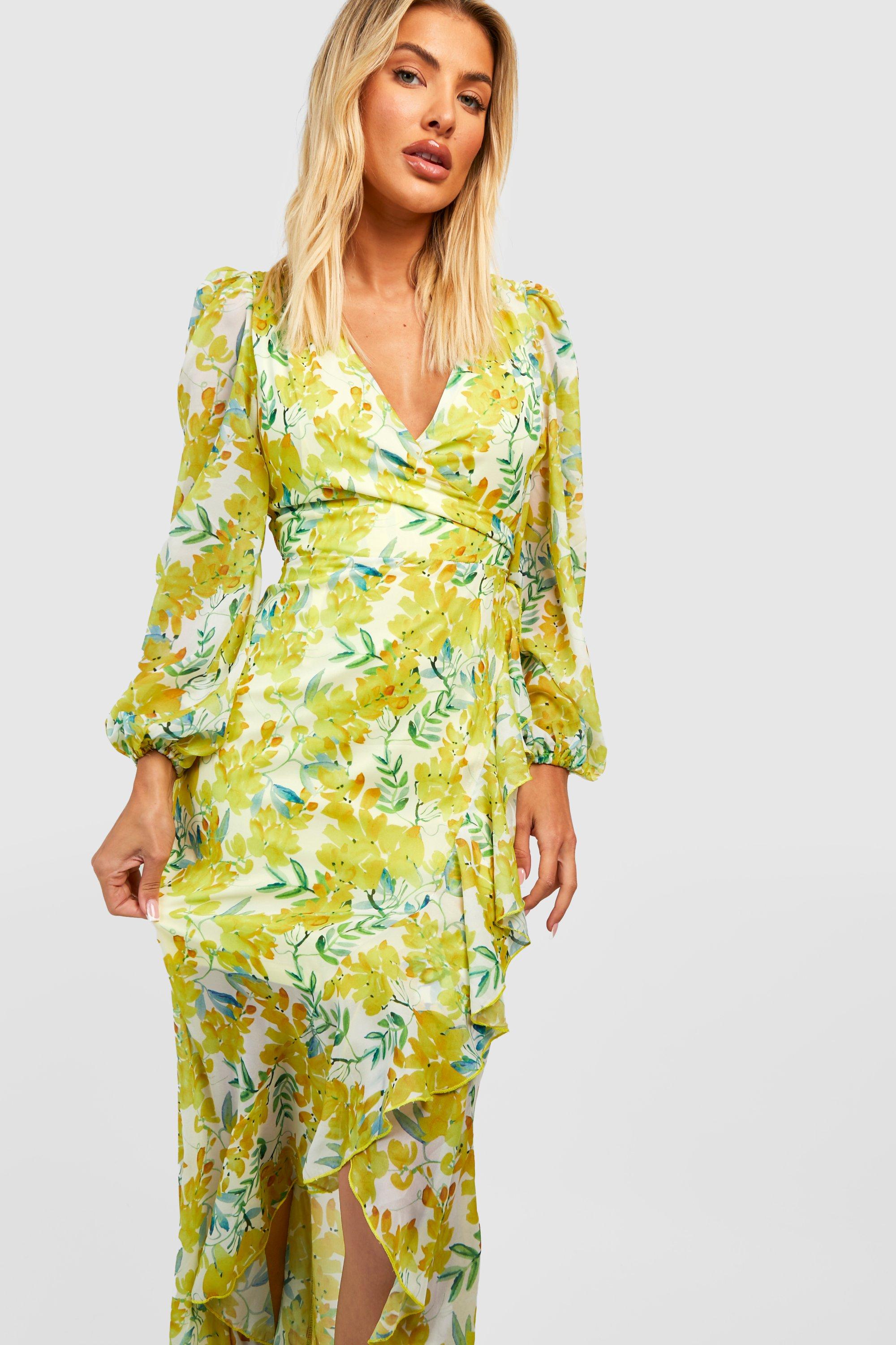 Floral Chiffon Frill Detail Maxi Dress