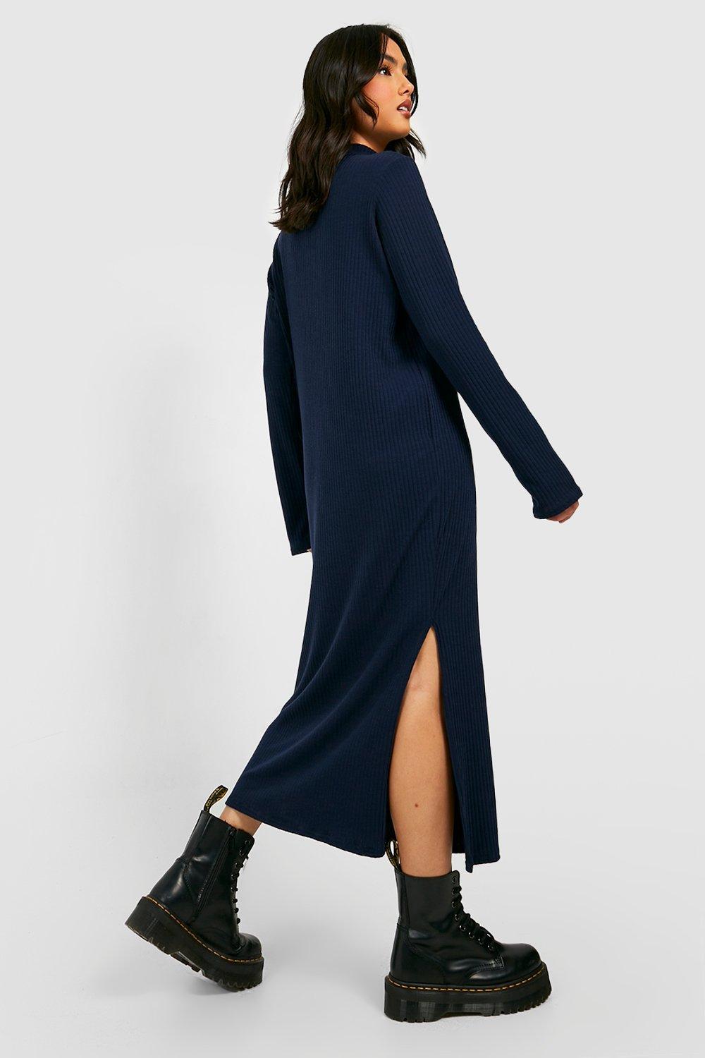 Soft Rib High Neck Midaxi Jumper Dress