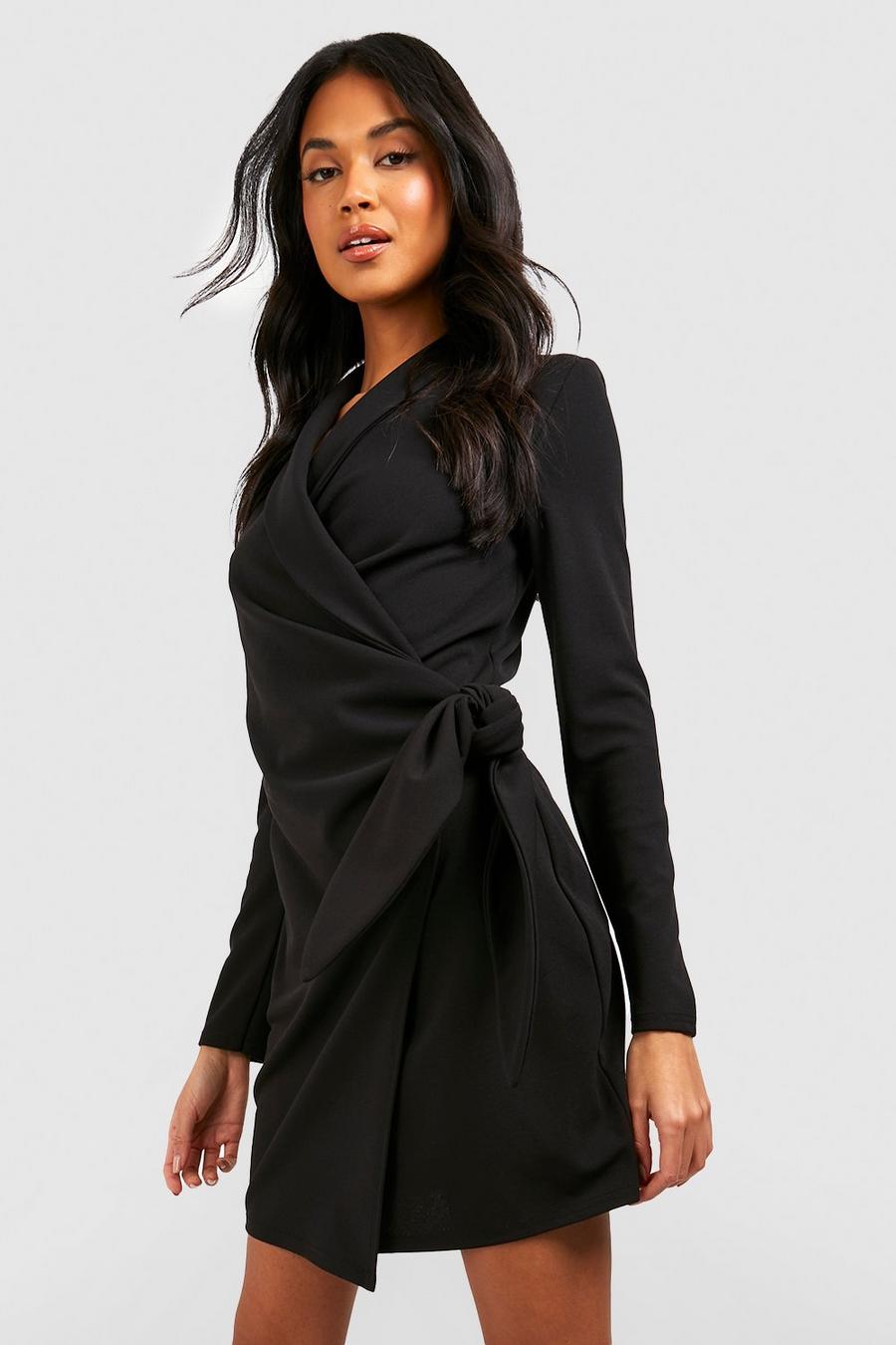 Black Wrap Detail Blazer Dress image number 1