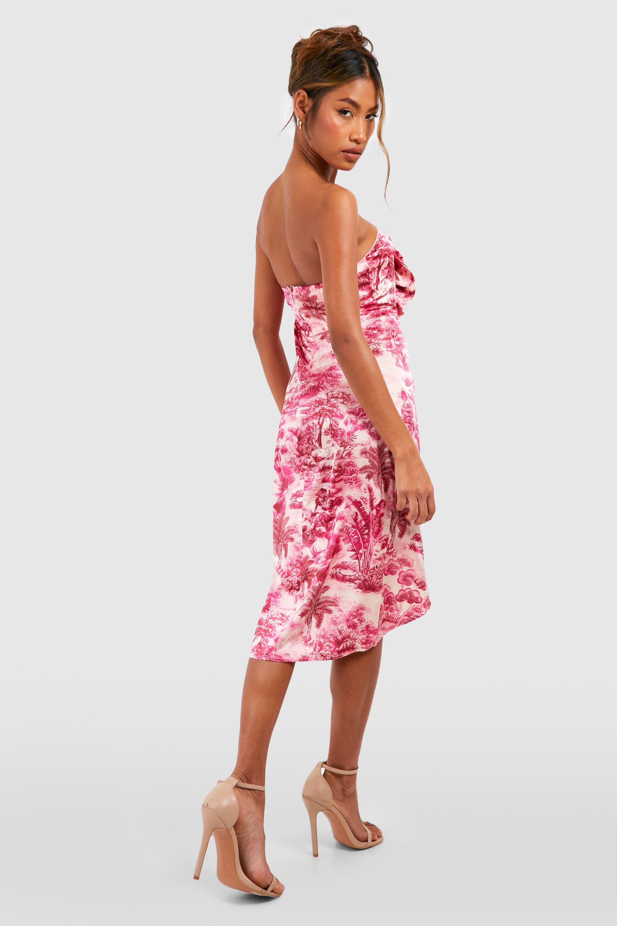 Boohoo exclusive wrap midi dress in pink floral best sale