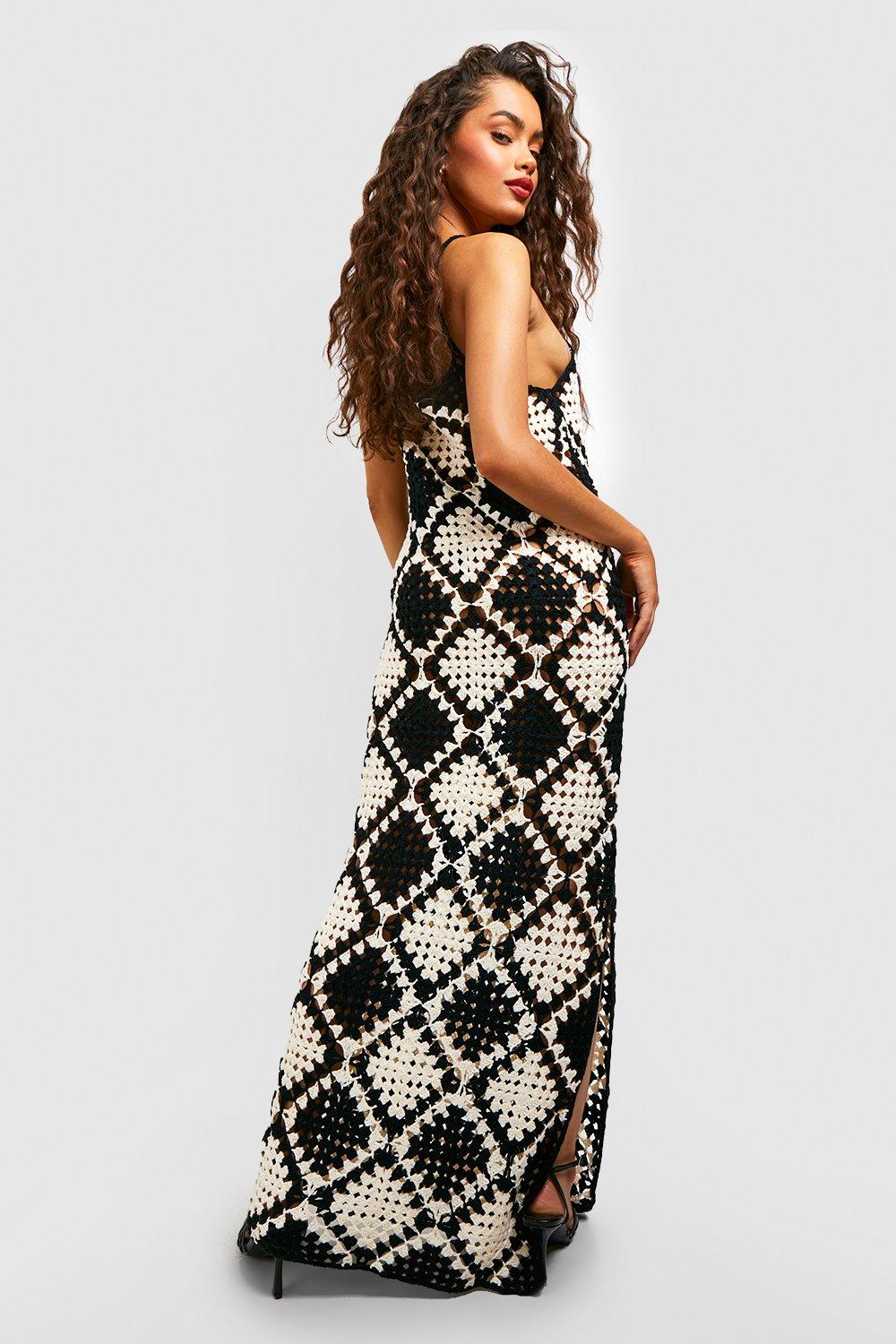 Premium Mono Patchwork Crochet Maxi Dress