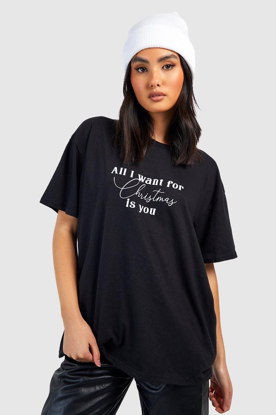 Black Oversized All I Want For Christmas T-Shirt image number 1