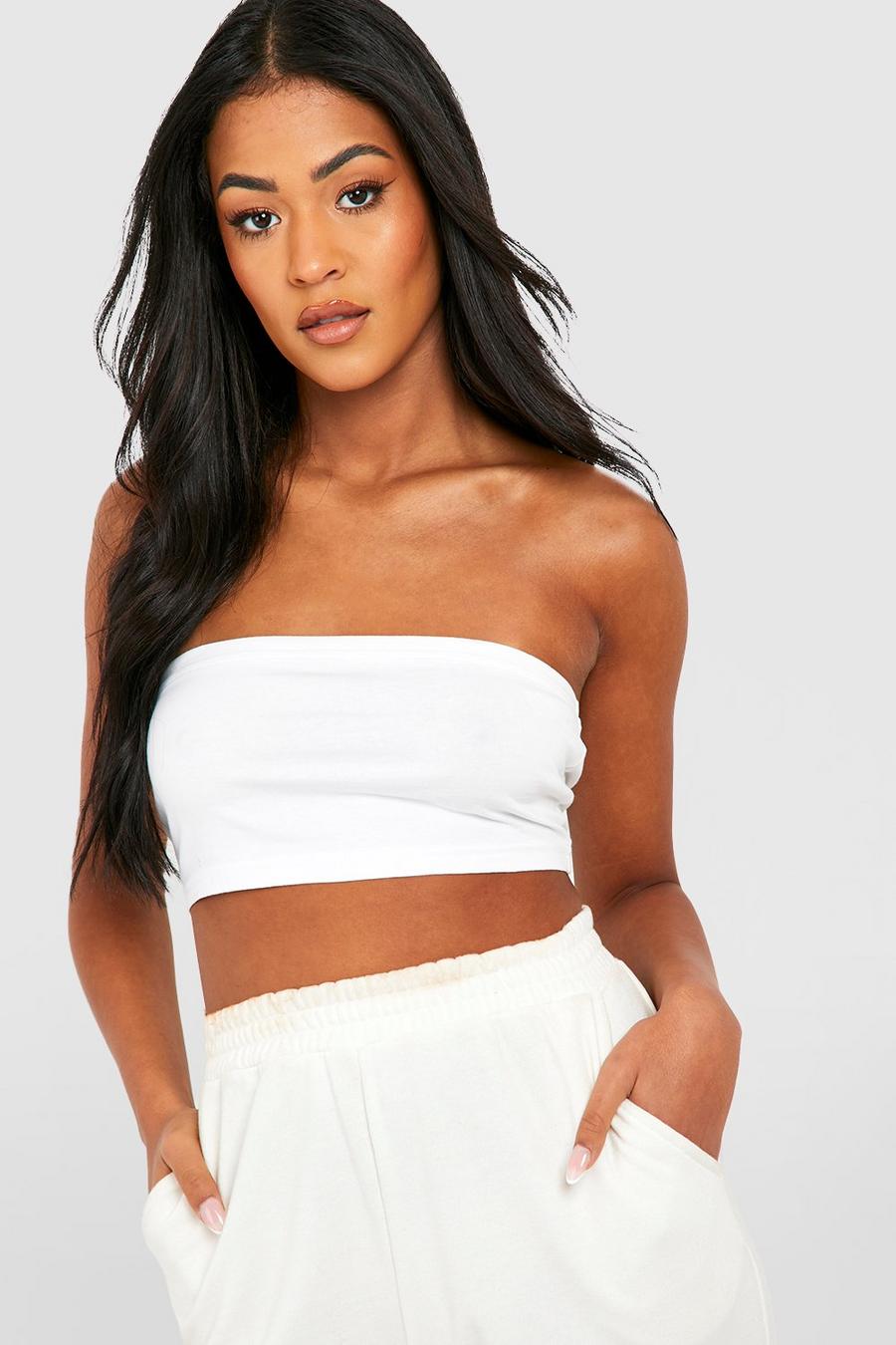 White blanc Tall Basic Cotton Blend Bandeau Crop Top image number 1