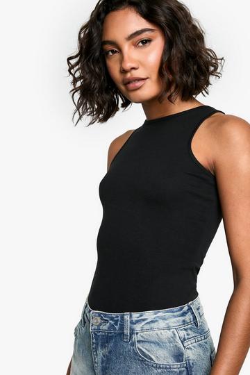 Black Tall Basic Cotton Blend Racer Tank Top