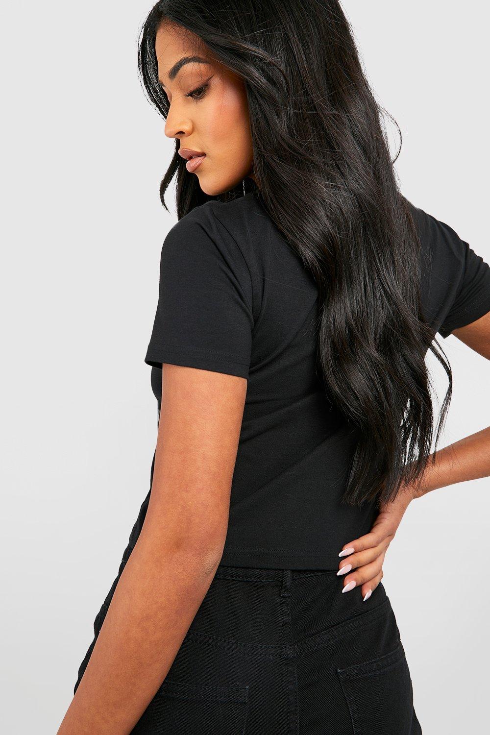 Essential Black Cotton Long Sleeve Crop Top