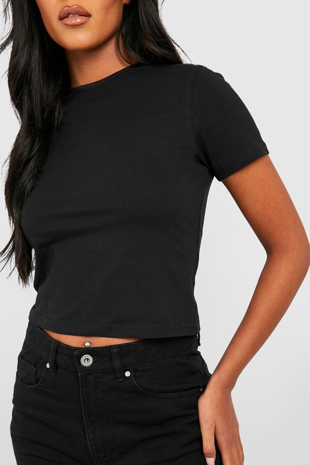 BINLIANG Women Half Sleeve Cropped T Shirt Tops Round Neck Crop Casual  Summer Basic Tees Tshirt (D# Black,Small) : : Clothing, Shoes &  Accessories