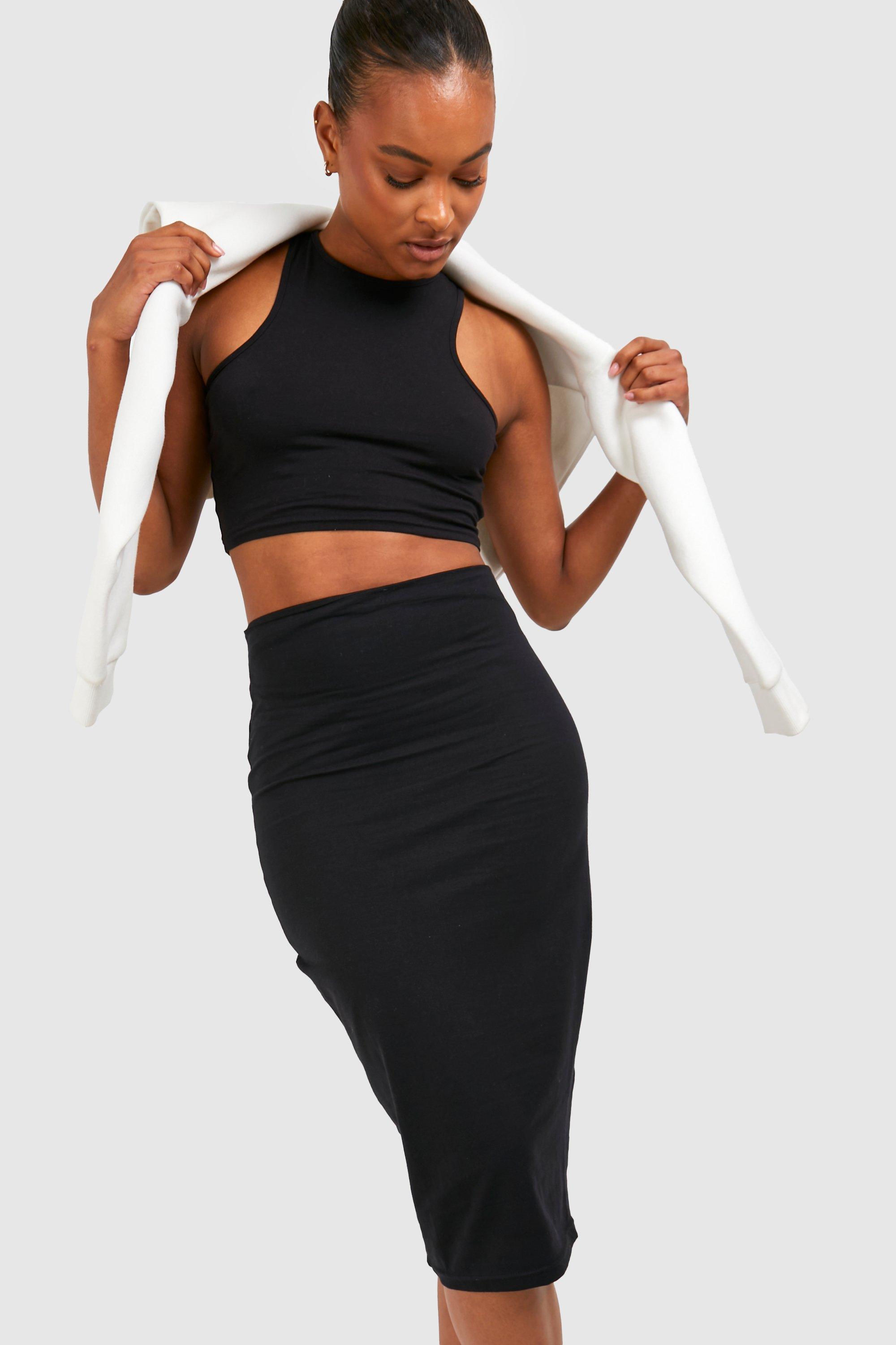 wybzd Women's Two Piece Maxi Skirts Outfits Tube Bra Crop Top High Slit  Bodycon Long Skirt Set Black L