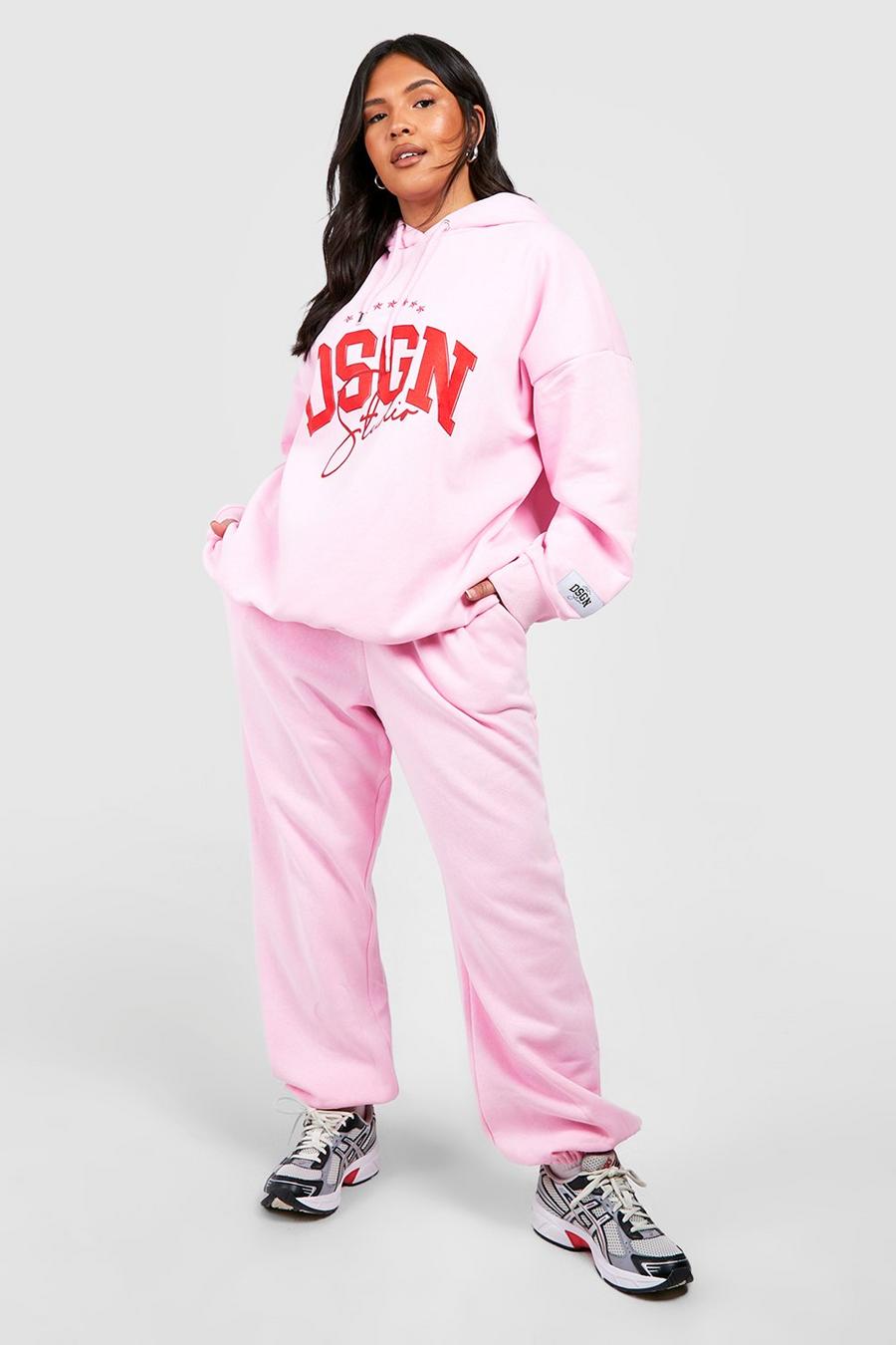 Plus Oversize Hoodie-Trainingsanzug mit Dsgn Studio Schriftzug, Pink image number 1