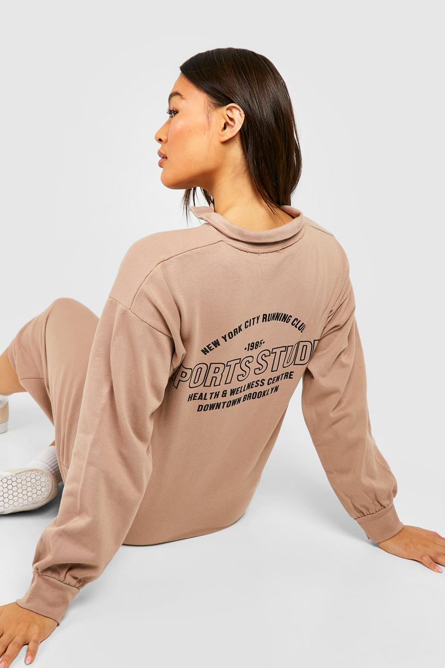 Sweatshirt-Midikleid mit Oversize Kragen und Slogan, Stone beige