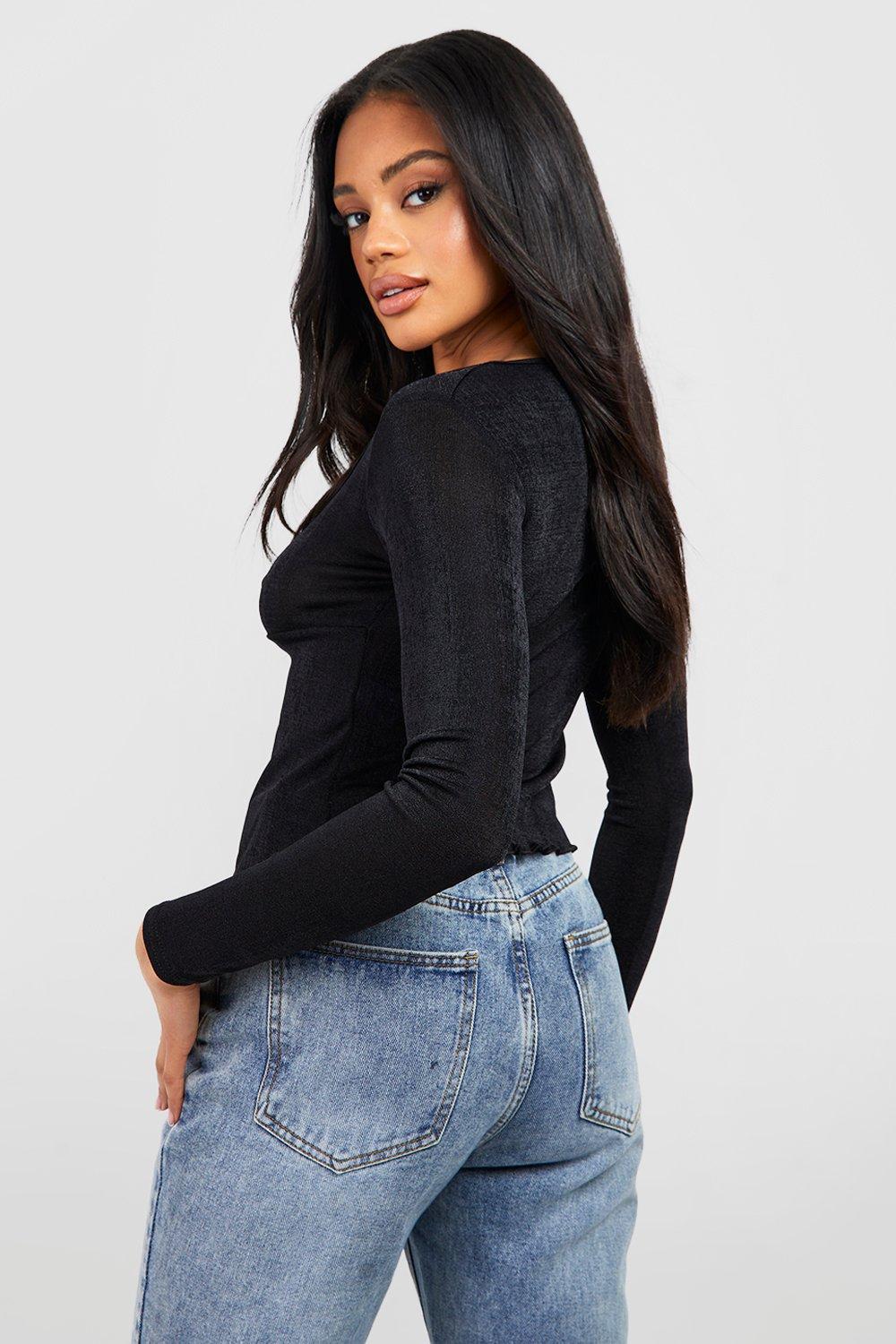 Black Second Skin Slinky Square Neck Crop Top