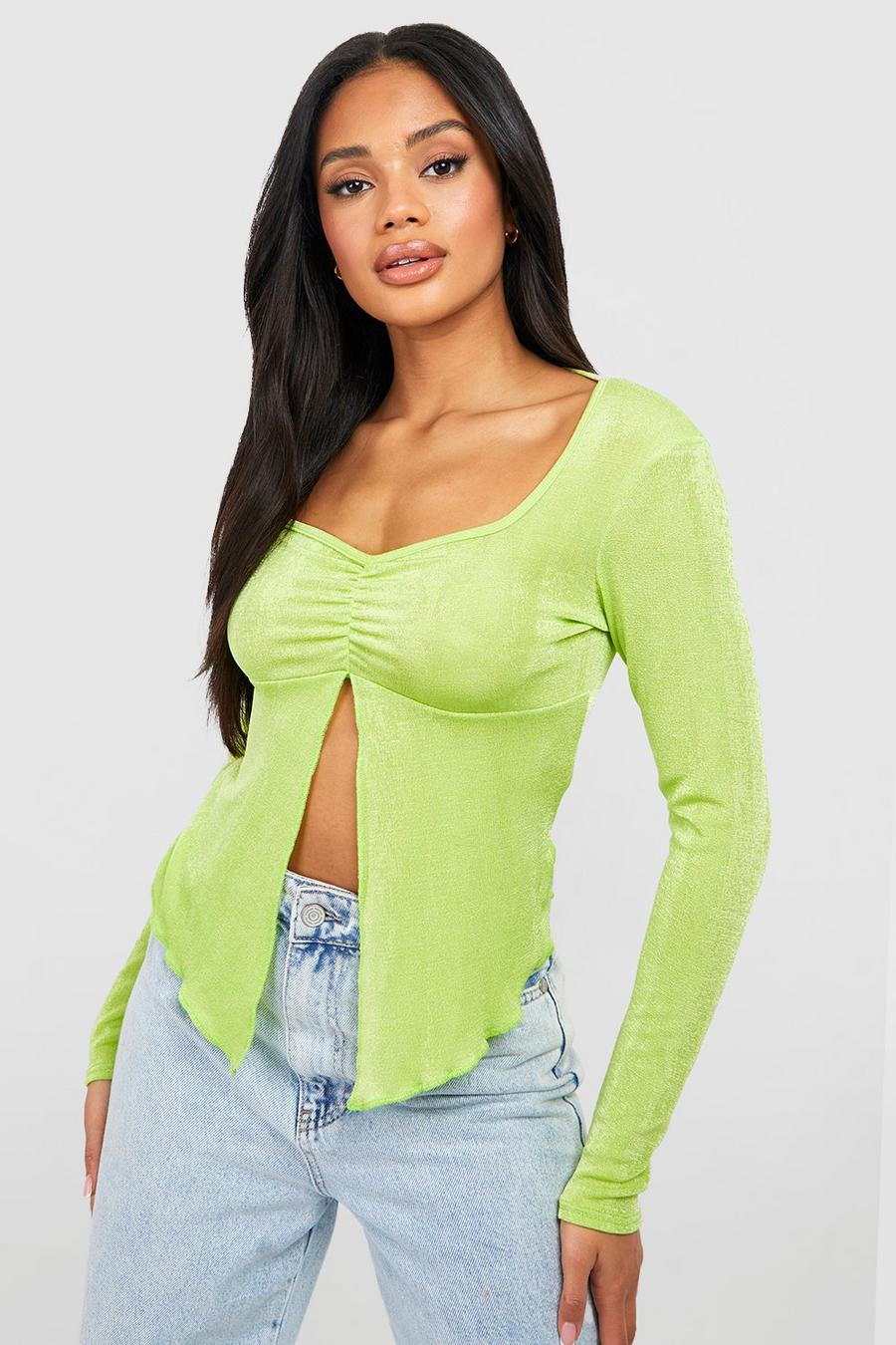 Lime Acetate Slinky Square Neck Top image number 1